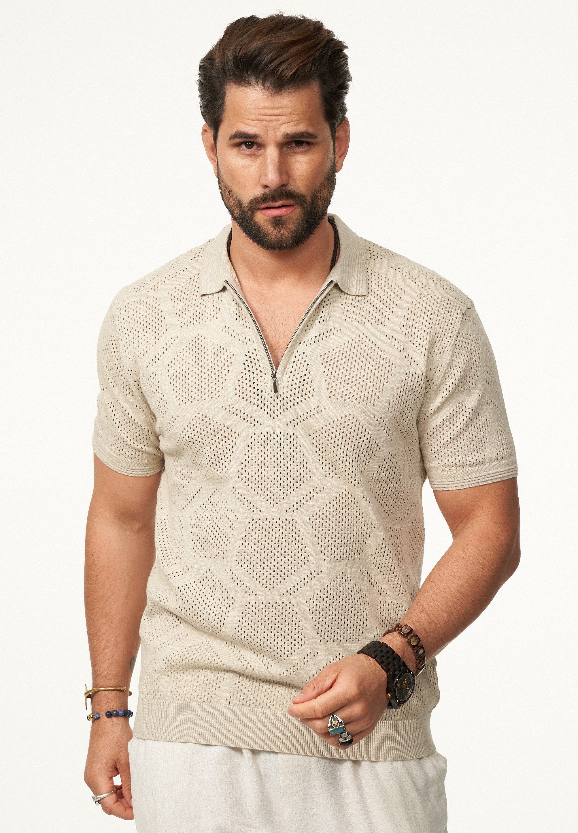 SOULSTAR Poloshirt mit Half-Zip Herren Kurzarm Strick Polo-Hemd T-Shirt günstig online kaufen