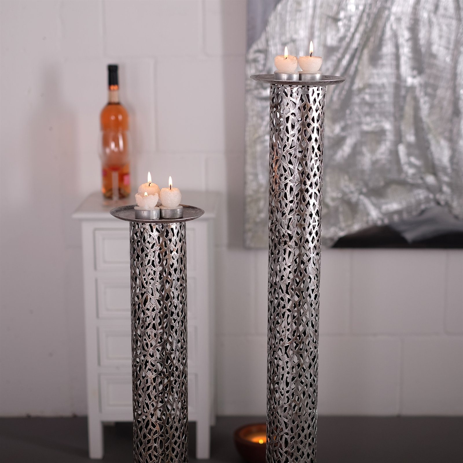 DESIGN DELIGHTS Свічник KERZENSTÄNDER SET "ETERNAL", Metall 80/100 cm, antik-silber