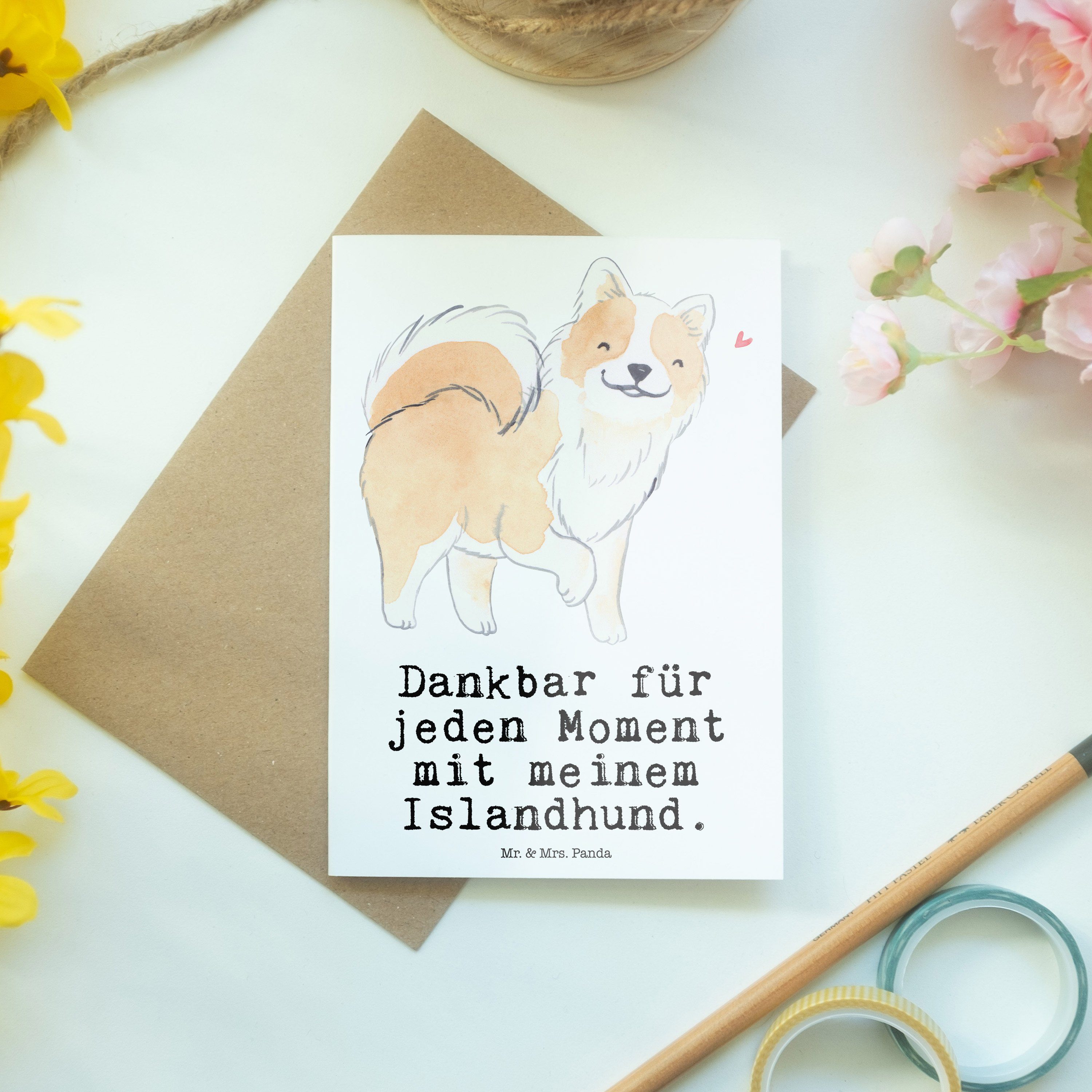 Weiß Moment Geschenk, Klappkarte, - Grußkarte Islandhund Panda Mrs. Ho Mr. Geburtstagskarte, & -