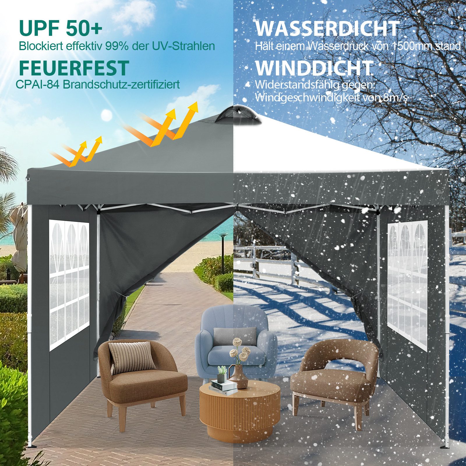 LUCKZON Pavillon 3x3m, mit Belüftung, wasserdicht, günstig online kaufen