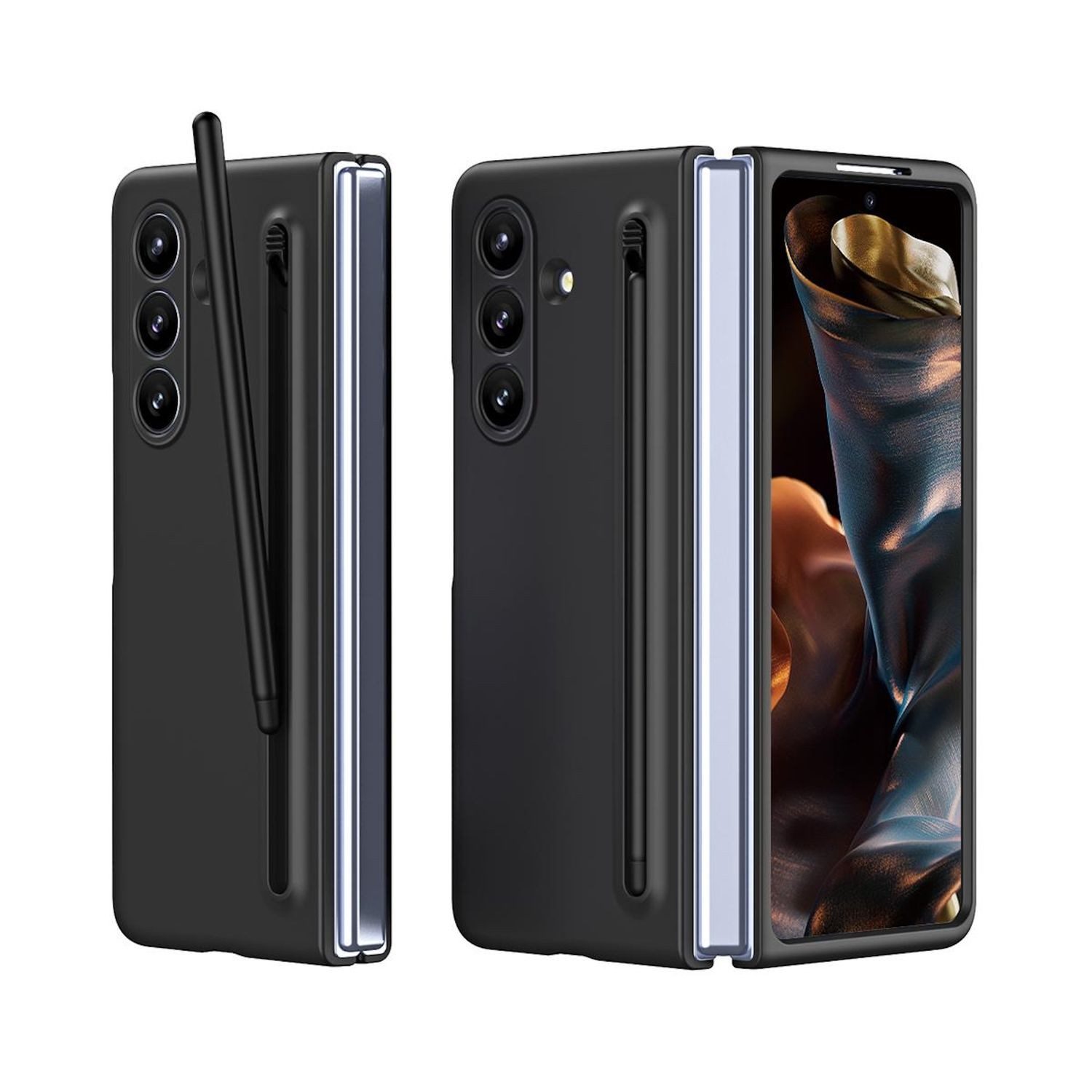 Wigento Handyhülle Für Samsung Galaxy Z Fold7 5G Skinfeel Hülle Stifthalterung Schwarz, Skinfeel Schutzhülle mit Halterung für S-Pen und Stoßschutz