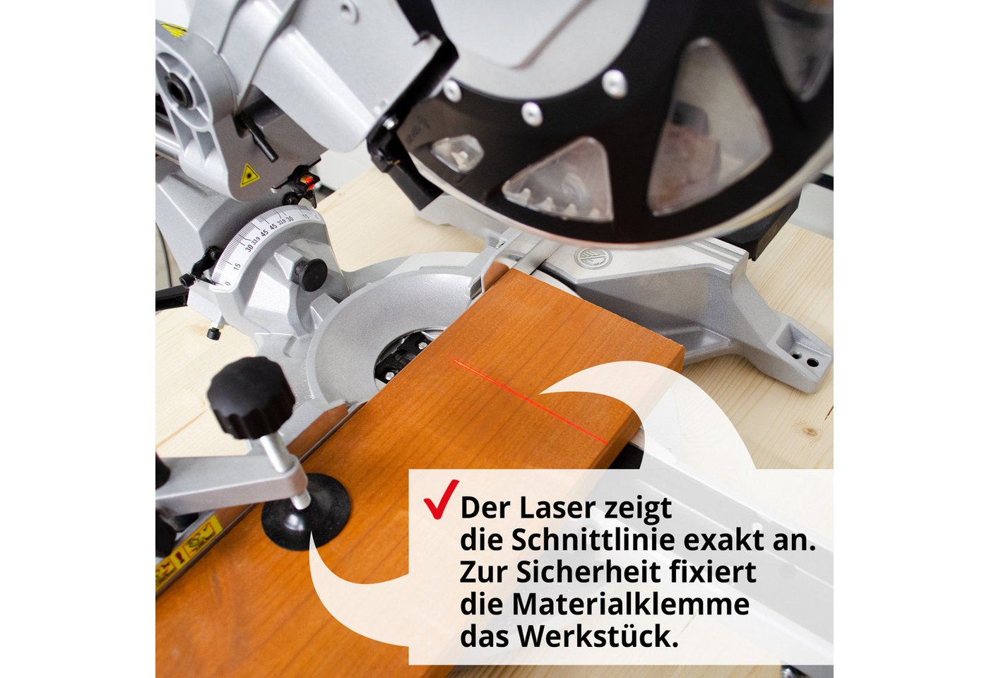 Thumbnail - Hecht Zug- und Kappsäge mit Laser, 254 mm Ø Hartmetall-Sägeblatt, 2350W, Absauganschluss, Spänefangsack, Zugfunktion