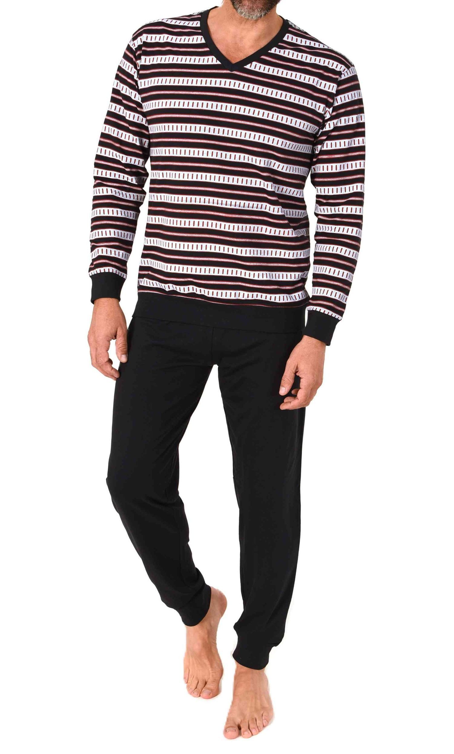 Normann Pyjama Normann Herren langarm Pyjama mit Bündchen in eleganter Streifenoptik
