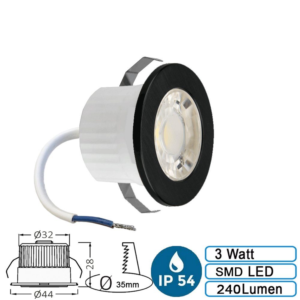 Braytron LED und Spot 3 Einbauleuchte Schwarz Spotlight außen Einbaustrahler innen Einbaustrahler Einbauspot mini IP54 Spot LED Wasserdicht für Kaltweiß, Watt Mini