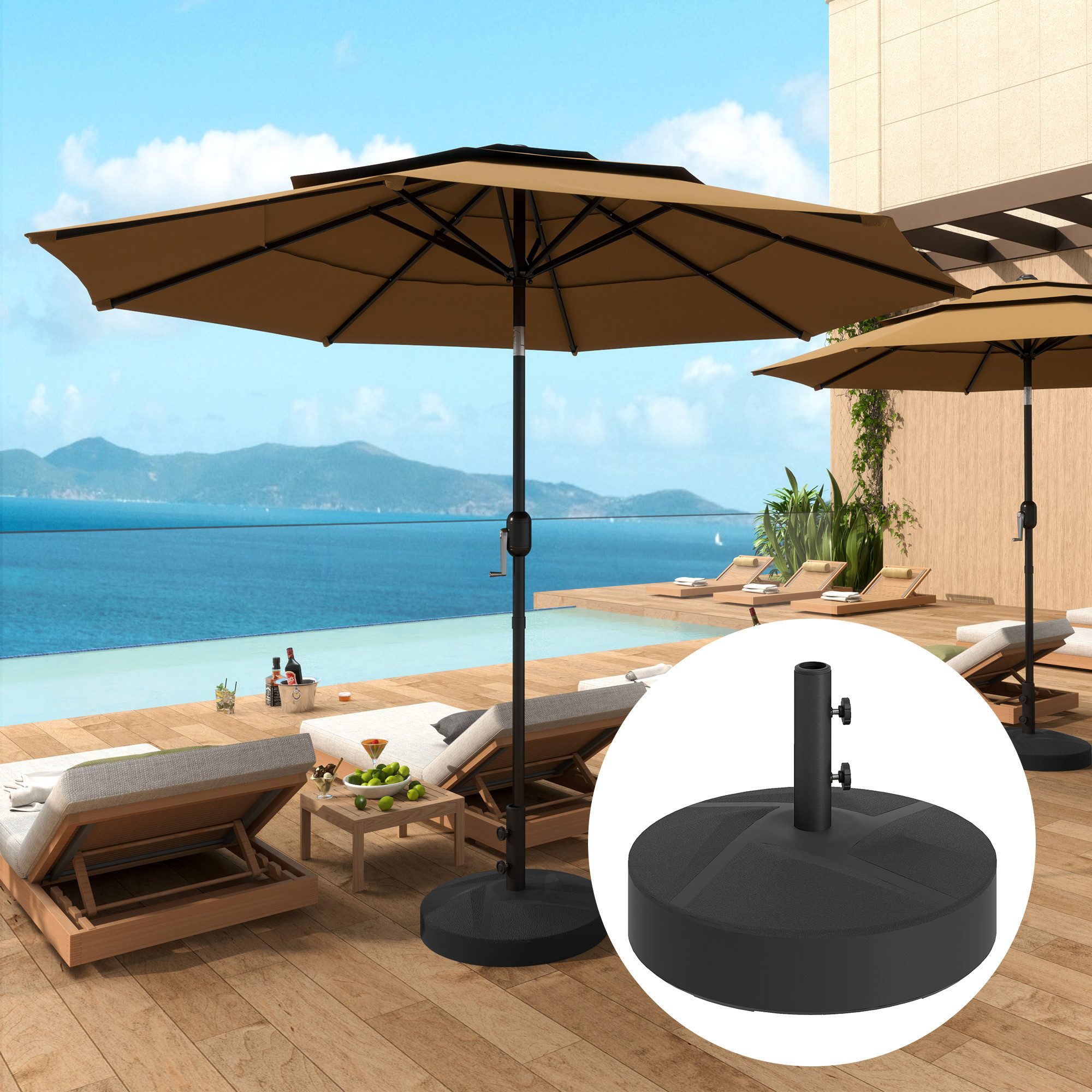 Outsunny Schirmhalter Sonnenschirmständer bis 30 kg befüllbar, Ständer rund, Schwarz, für Stöcke bis Ø 48 mm, Sonnenschirmständer, 1 tlg., Schirmständer