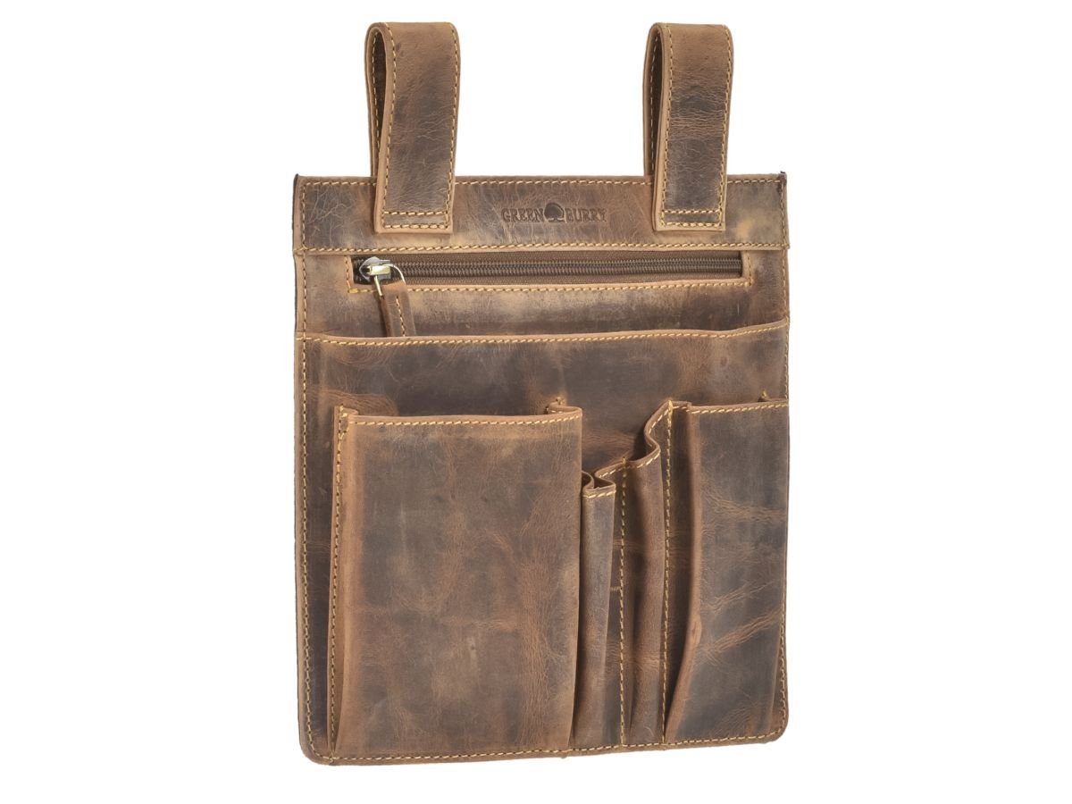 Gürteltasche Antikleder (ungefüllt) Handwerkertasche, Werkzeugtasche Vintage, Greenburry 23x23cm,