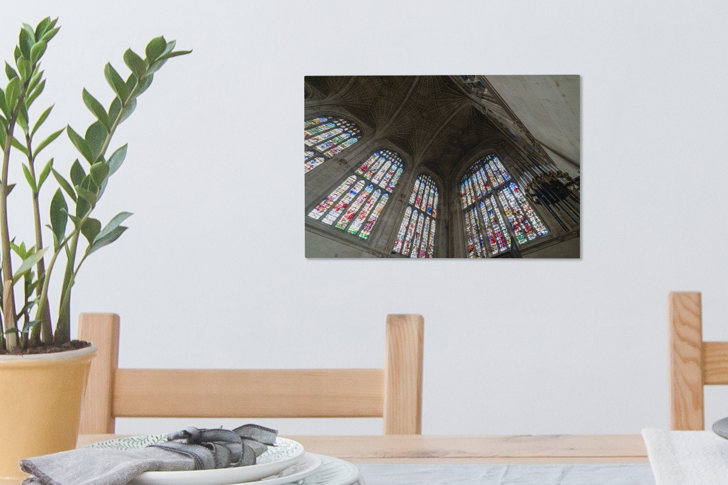 OneMillionCanvasses® Leinwandbild Glasmalerei in der 30x20 St), (1 College, Aufhängefertig, Wanddeko, Leinwandbilder, Wandbild Kapelle King's cm des
