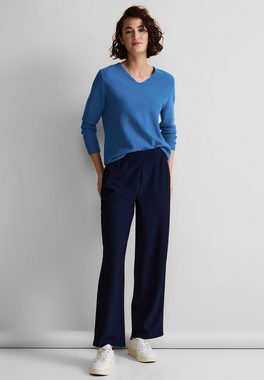 STREET ONE V-Ausschnitt-Pullover Street One Basic Pullover in Intense Gentle Blue M (1-tlg) Nicht Vorhanden