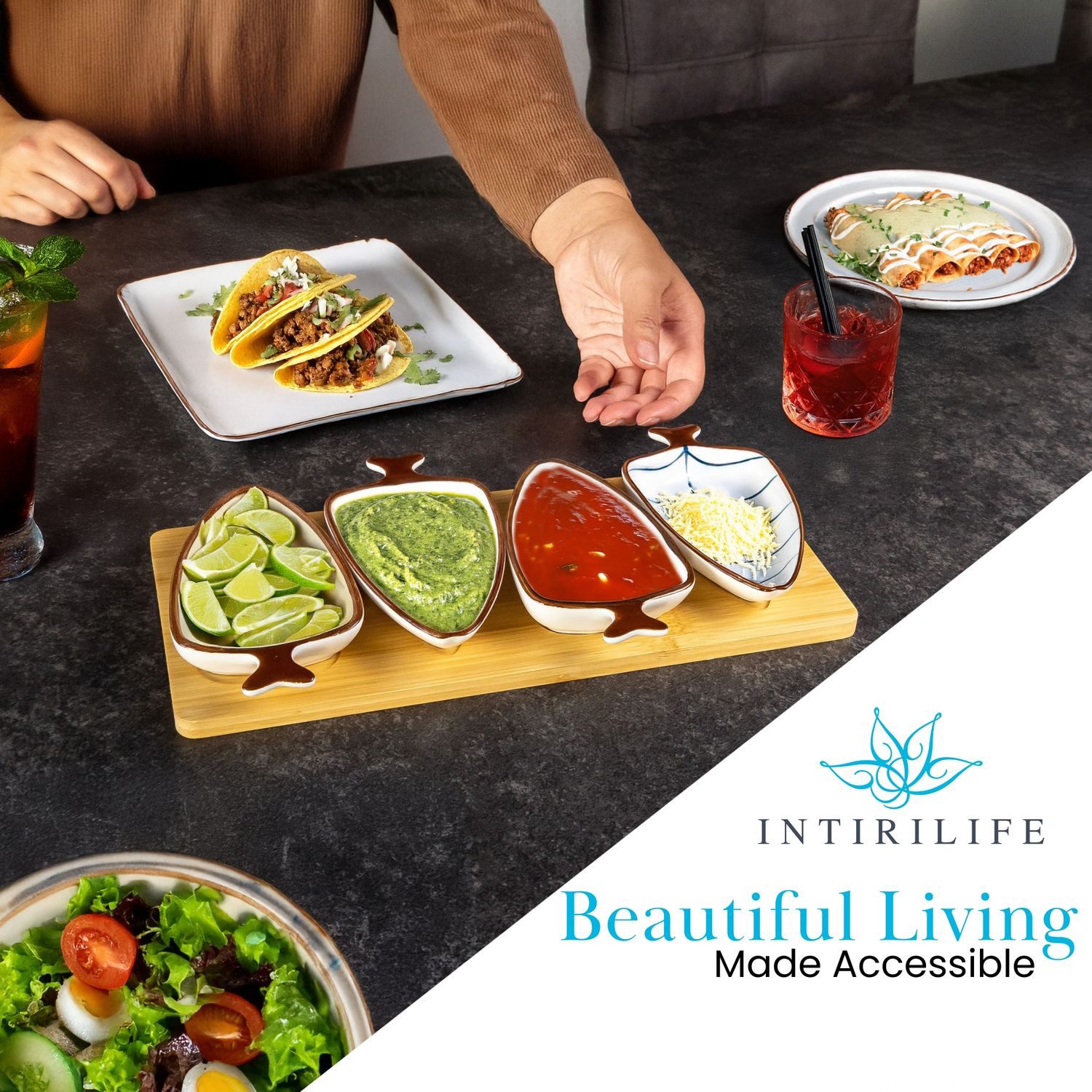 Intirilife Dipschale, Keramik, (Set, 5-tlg), Keramik Dip-Schalen Set 4 Schälchen Schüsseln für Dips und Snacks