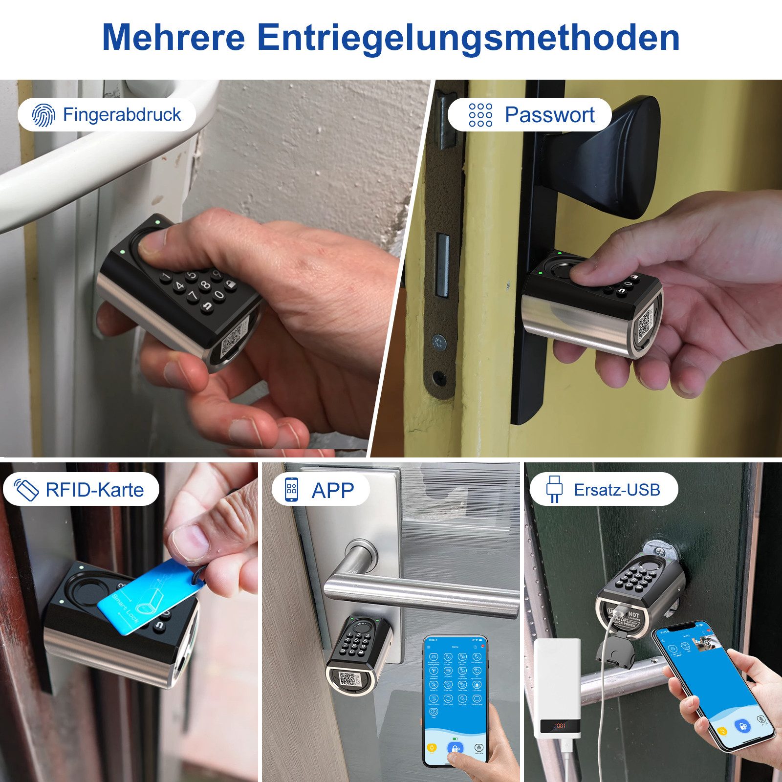 WE.LOCK Schließzylinder WELOCK Türschloss Fingerabdruck ToucA51 Pro für 50-100 mm Türen, (Packung, Smartes türschloss x1, RFID-Karte x3, Anleitung x1, Zubehörbox x1), Fingerabdruck, Dauer-/Temp-Passwort, RFID, App, Ersatz-USB,Fernöffnung