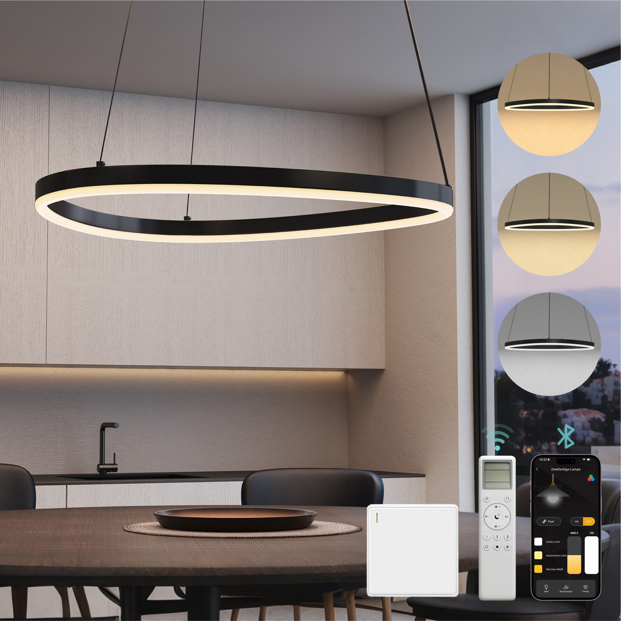 Mai & Mai LED Pendelleuchte Hängelampe Dynamisches Wellendesign Verstellbares Kabel Luvina06