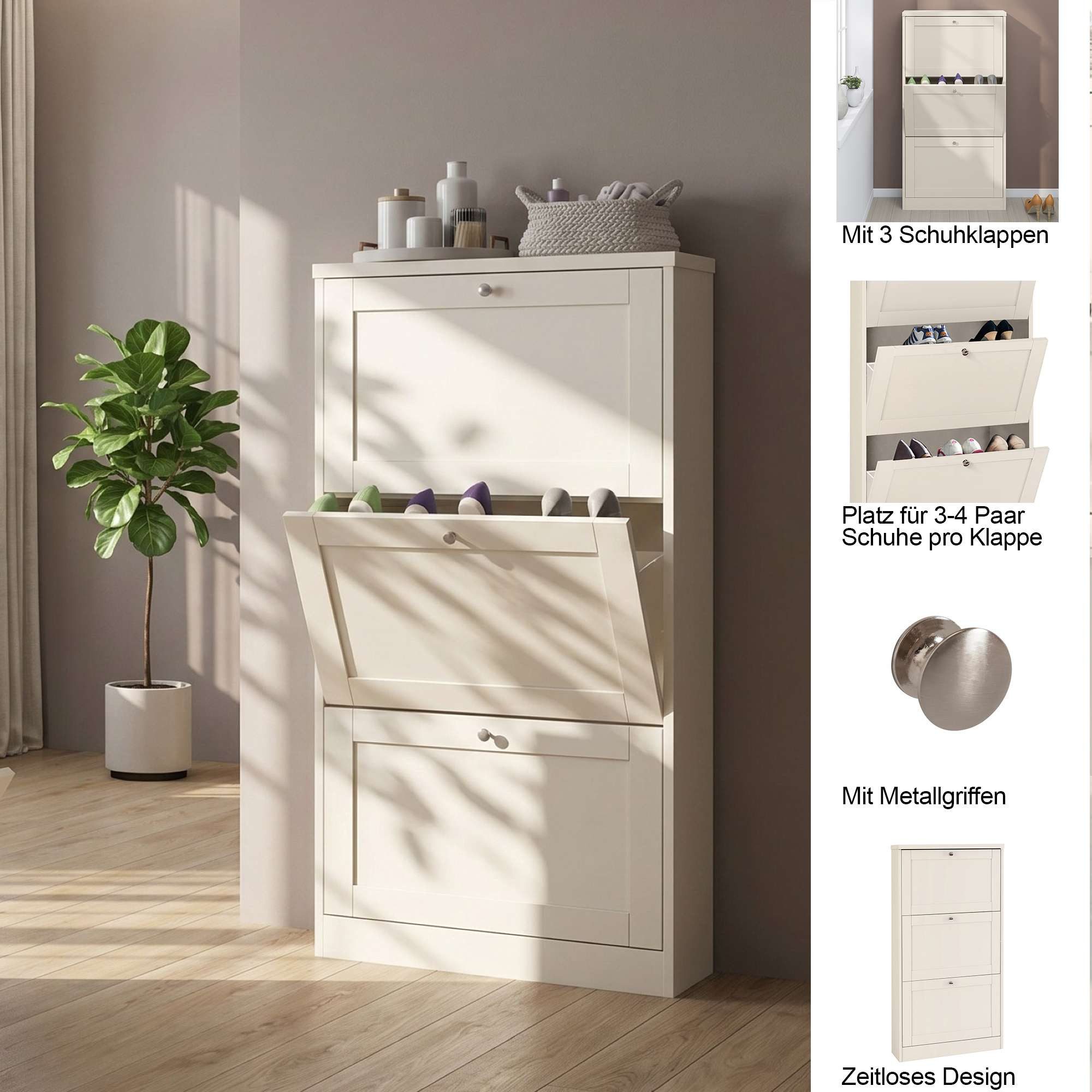 OTTO home Schuhschrank Heide Breite 70 cm, mit 3 Klappen und Facettenfront, Höhe ca. 130 cm