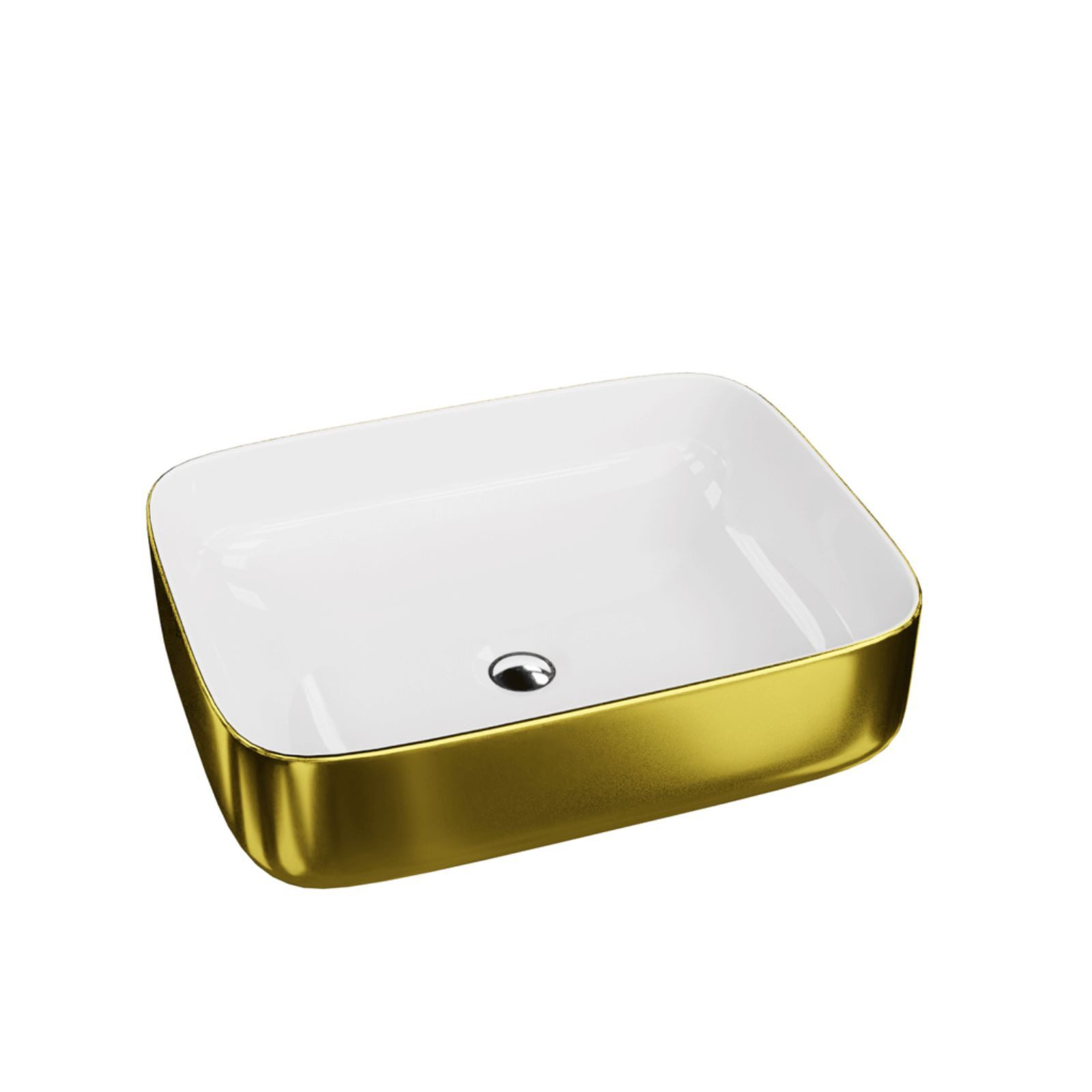 Waschbecken Aufsatzwaschbecken GALERA GOLD/WHITE, rechteckig (505×400×140 mm), ohne Überlauf ohne Hahnlochbohrung glänzend gold/weiß