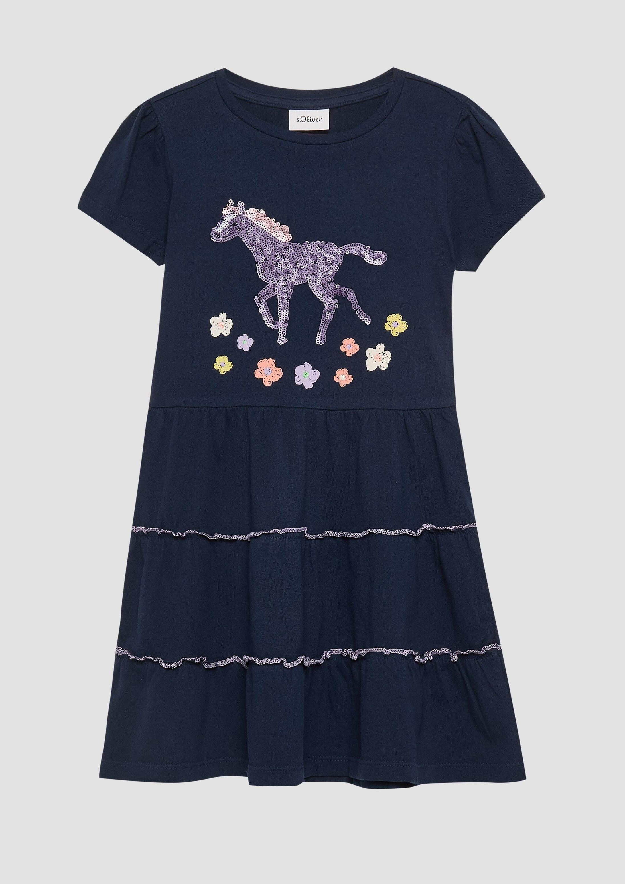 s.Oliver Minikleid Kleid Jersey-Kleid mit Puffärmeln und Pailletten