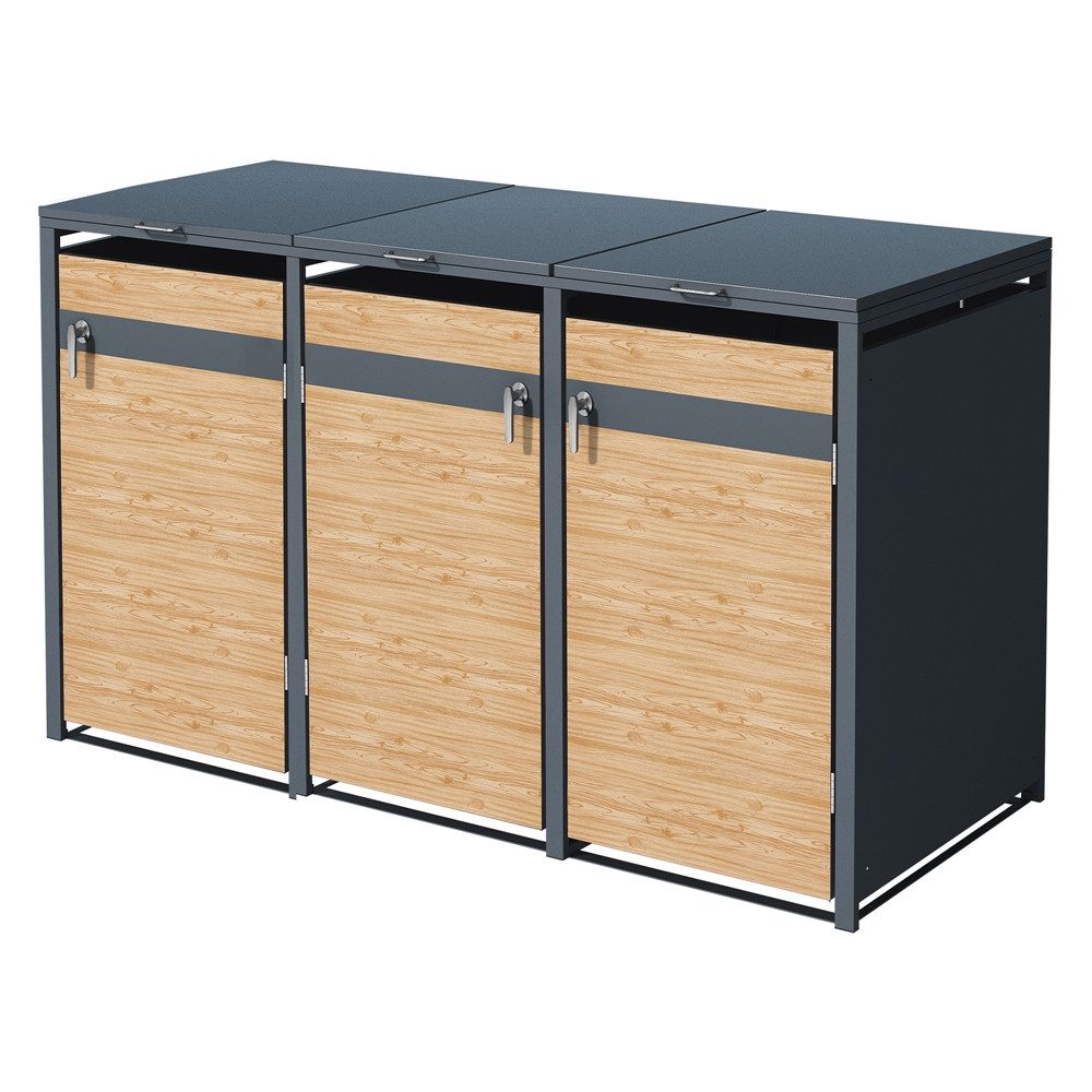 ML-DESIGN Mülltonnenbox Müllbox aus Stahl wetterfeste Mülltonnen Verkleidung Mülltonnengarage, Mülltonnencontainer mit Klappdeckel/Tür für 3 Tonne 120 oder 240 Liter