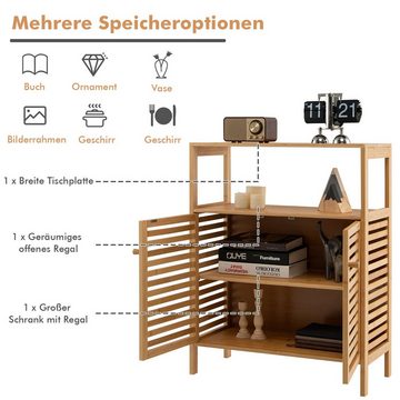 COSTWAY Badkommode, Bambus, abnehmbares Regal, Lamellentüren, 64x27,5x80cm