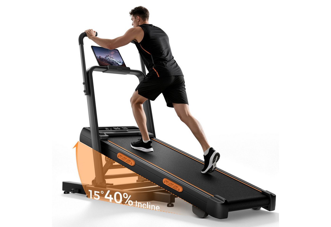 BAYMATE Laufband Für Zuhause Laufbänder (130 cm extra lange Handläufe für mehr Stabilität, leiser Betrieb, perfekt fürs Homeoffice, für mehr Stabilität, platzsparendes 15 cm Design), 40 % Steigung, 12 km/h, ideal für Zuhause