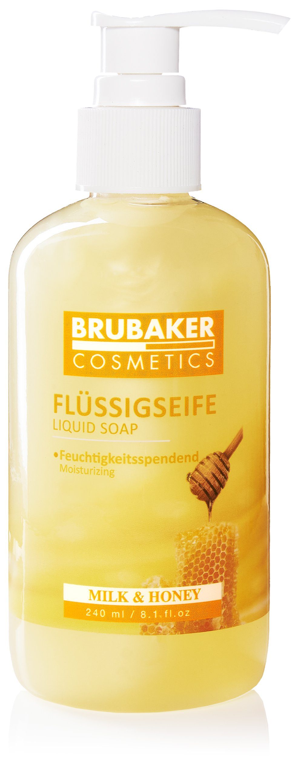 BRUBAKER Handseife Flüssigseife mit Milch und Honig Duft, 1-tlg., feuchtigkeitsspendend, Seife flüssig im praktischen Spender