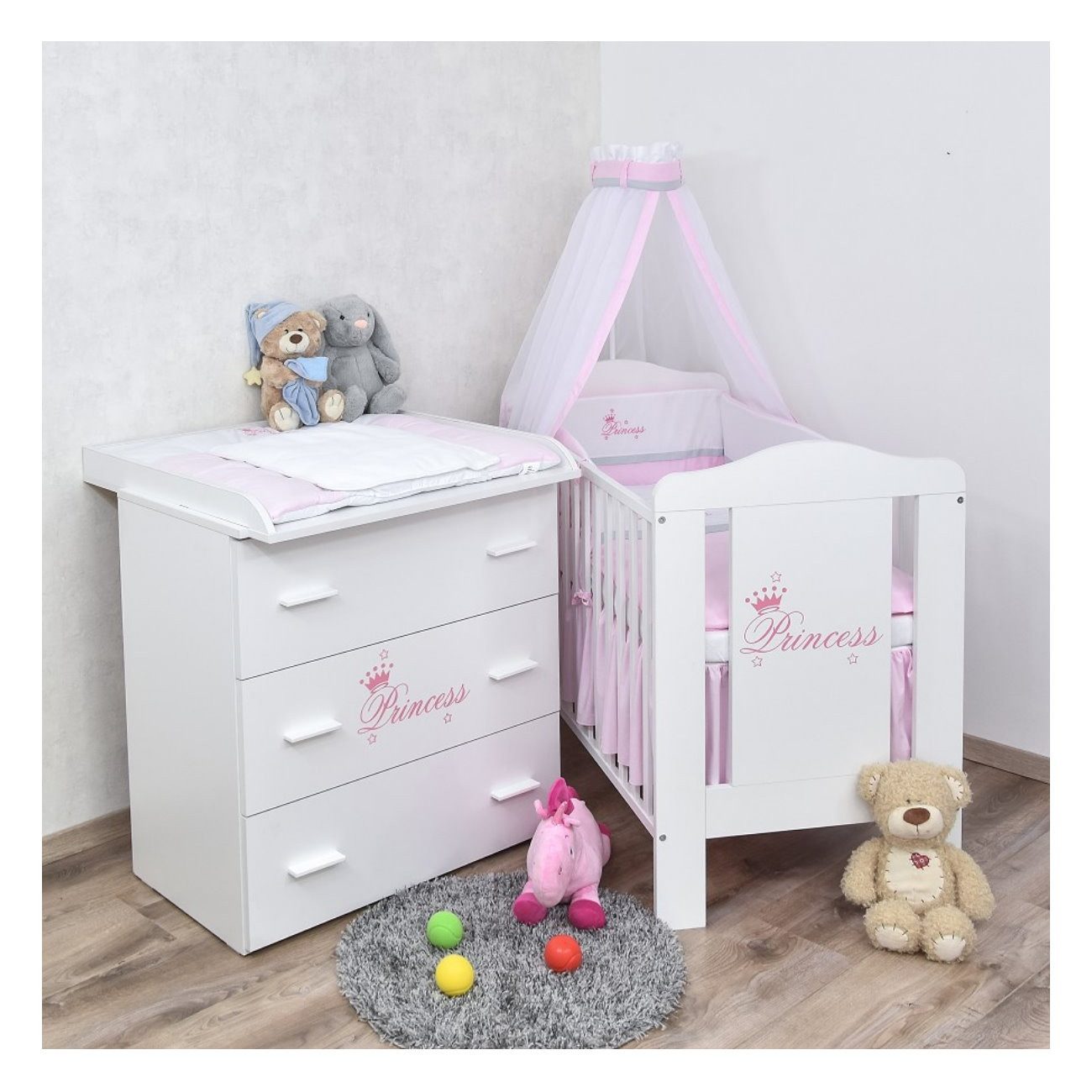 Baby-Delux Babyzimmer-Komplettset Babyzimmer Princess, (13-tlg), Babybett W günstig online kaufen