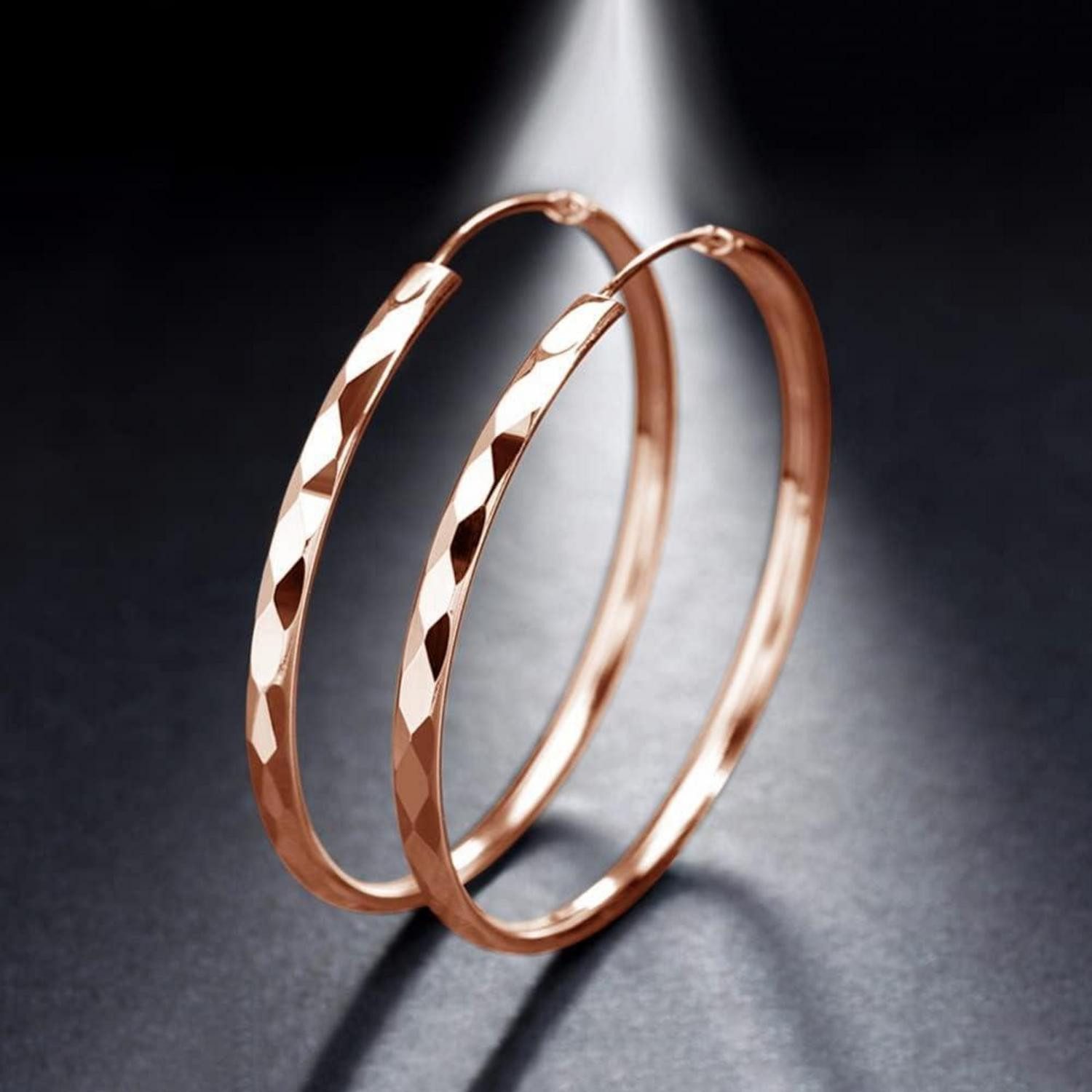 LuxusKollektion Paar Creolen Creolen 925 Silber Damen Klapp Huggie 50mm Rose Gold 50mm