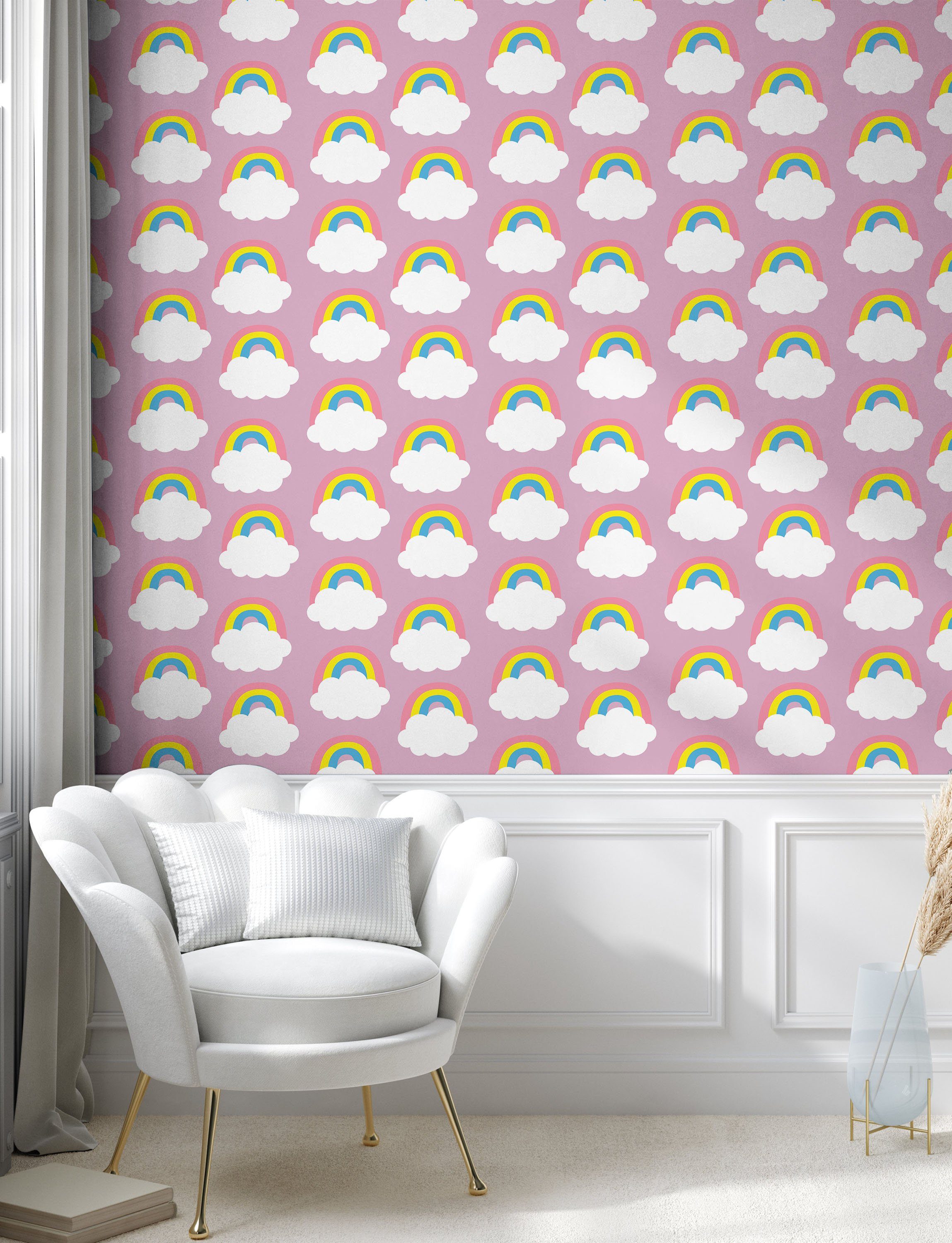 Wolken Nursery Regenbogen Abakuhaus selbstklebendes Wohnzimmer Küchenakzent, Vinyltapete Weichen Cartoon