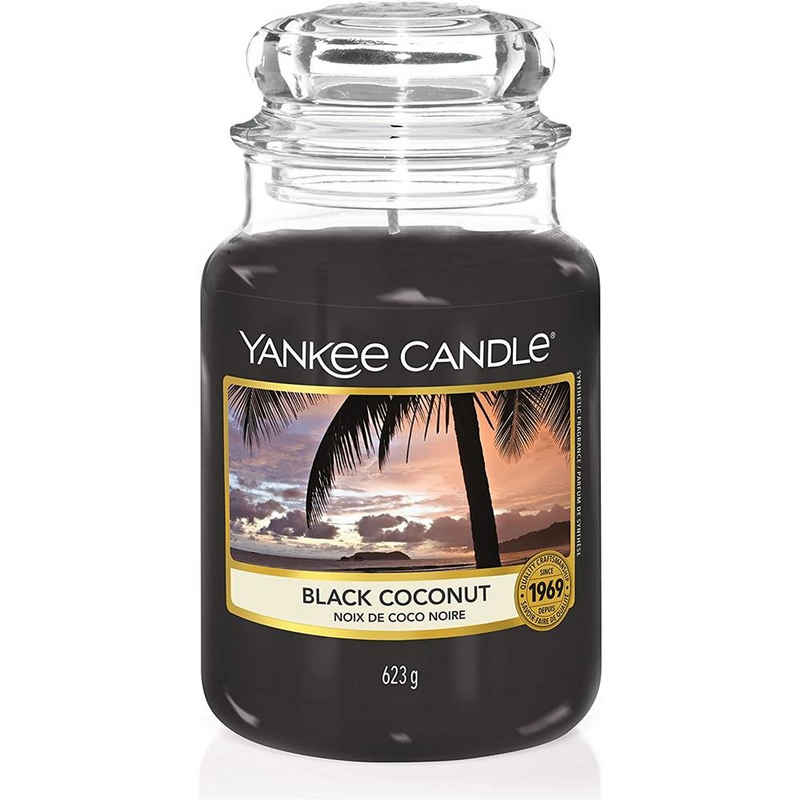 Yankee Candle Duftkerze Black Coconut, im Glas, mit Kokosduft, Sandelholz und Inselblüten