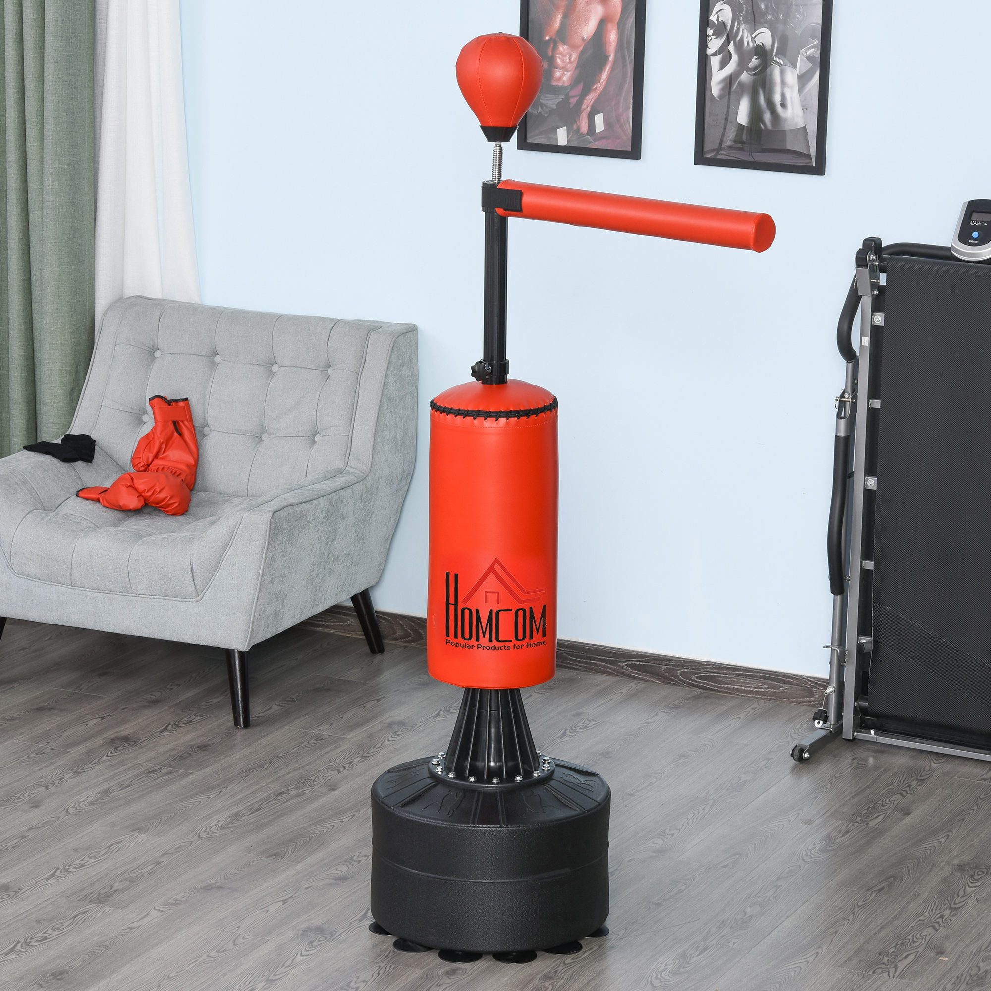 HOMCOM Standboxsack mit 360° Reflexstange Speedball (Boxing Trainer, 1-tlg., Boxpartner), Geeignet für Profis und Anfänger Schwarz