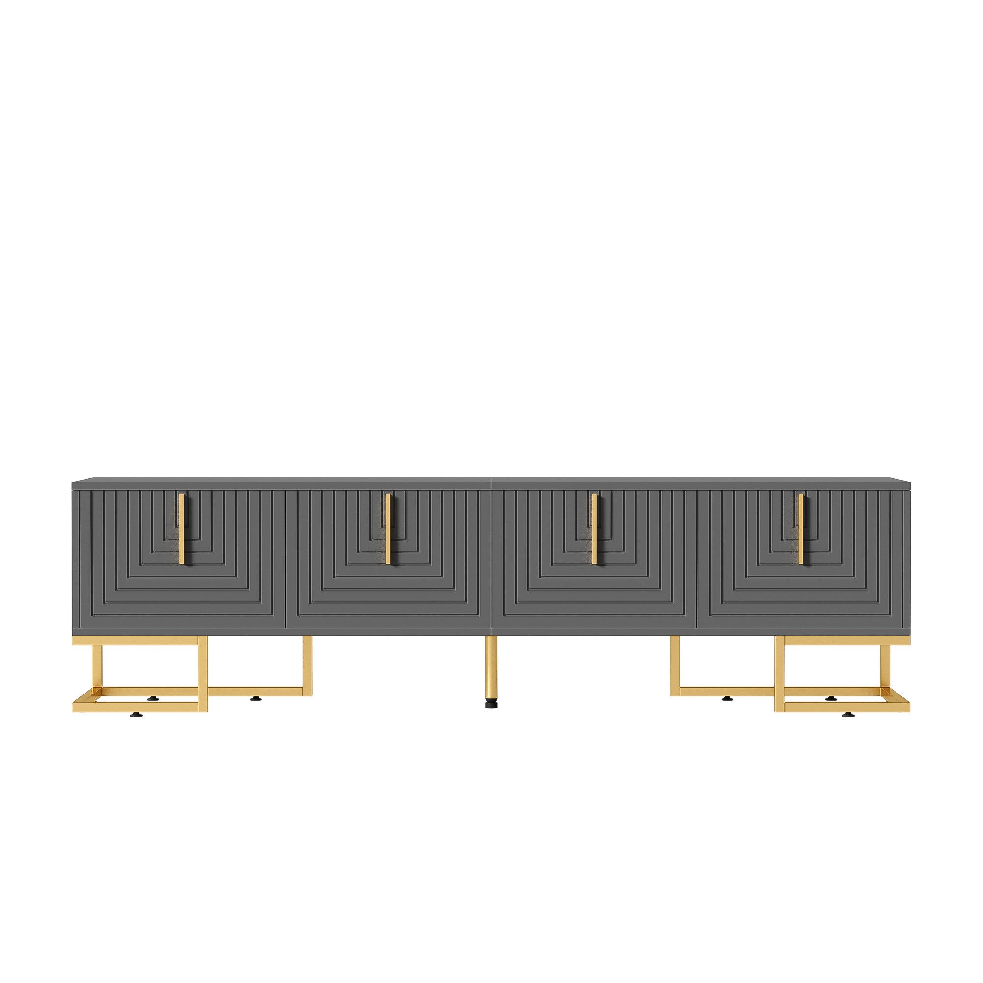 BBWL TV-Brücke TV-Lowboard 170*40*45,5cm, in Grauschwarz mit strukturierter Front (4 Türen, goldenen Griffen & verstellbaren Metallfüßen, moderner Fernsehschrank mit Stauraum & Pufferscharnieren)