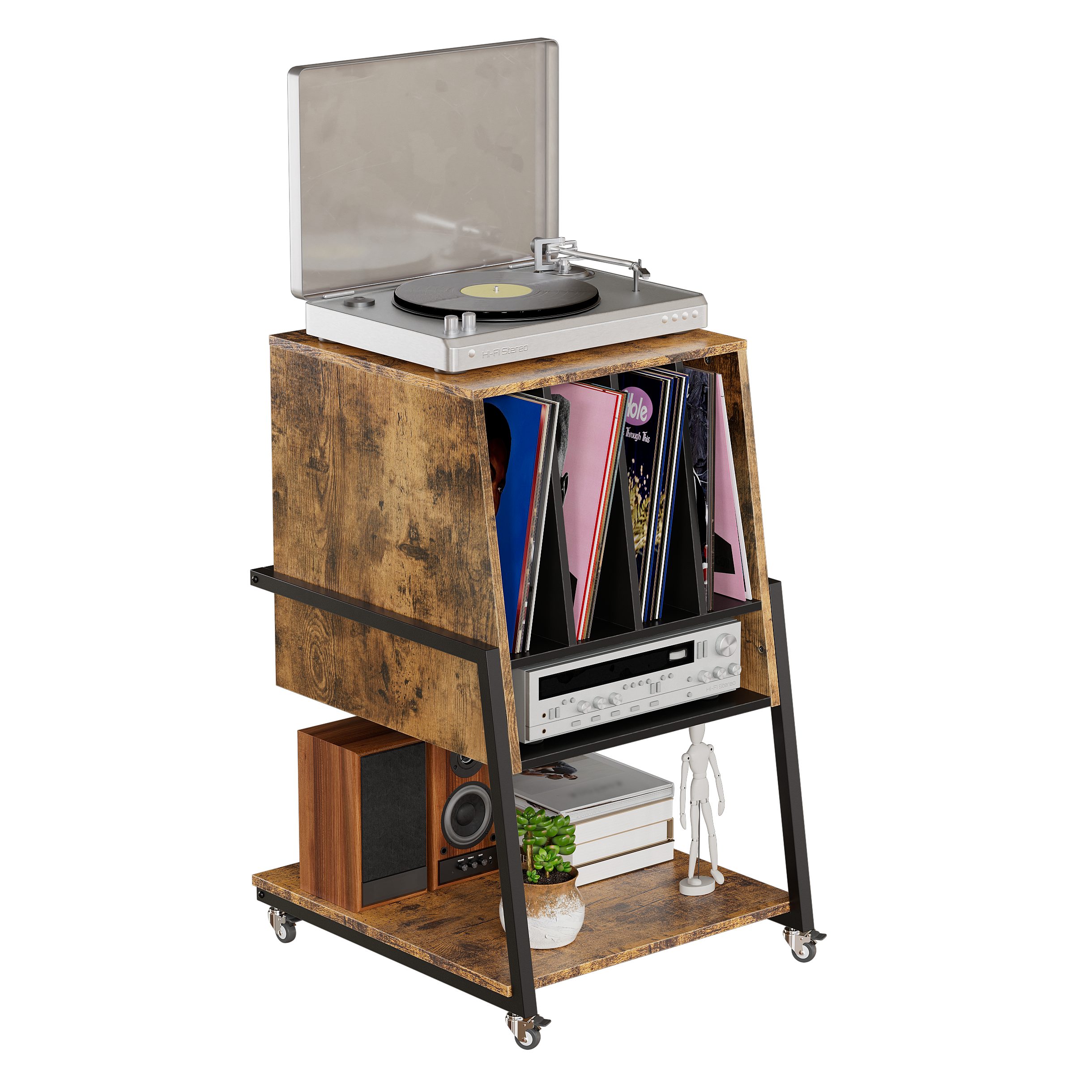 TWSOUL TV-Regal Plattenspieler Tisch HiFi Rack TV Rack mit Rollen aus Holz günstig online kaufen