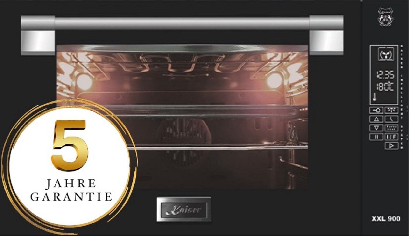 Kaiser Küchengeräte Einbaubackofen EH 9309/5 Jahres Garantie, mit 1-fach-Teleskopauszug, Einbau Backofen 90 cm 105L Schwarzes Glas TouchControl