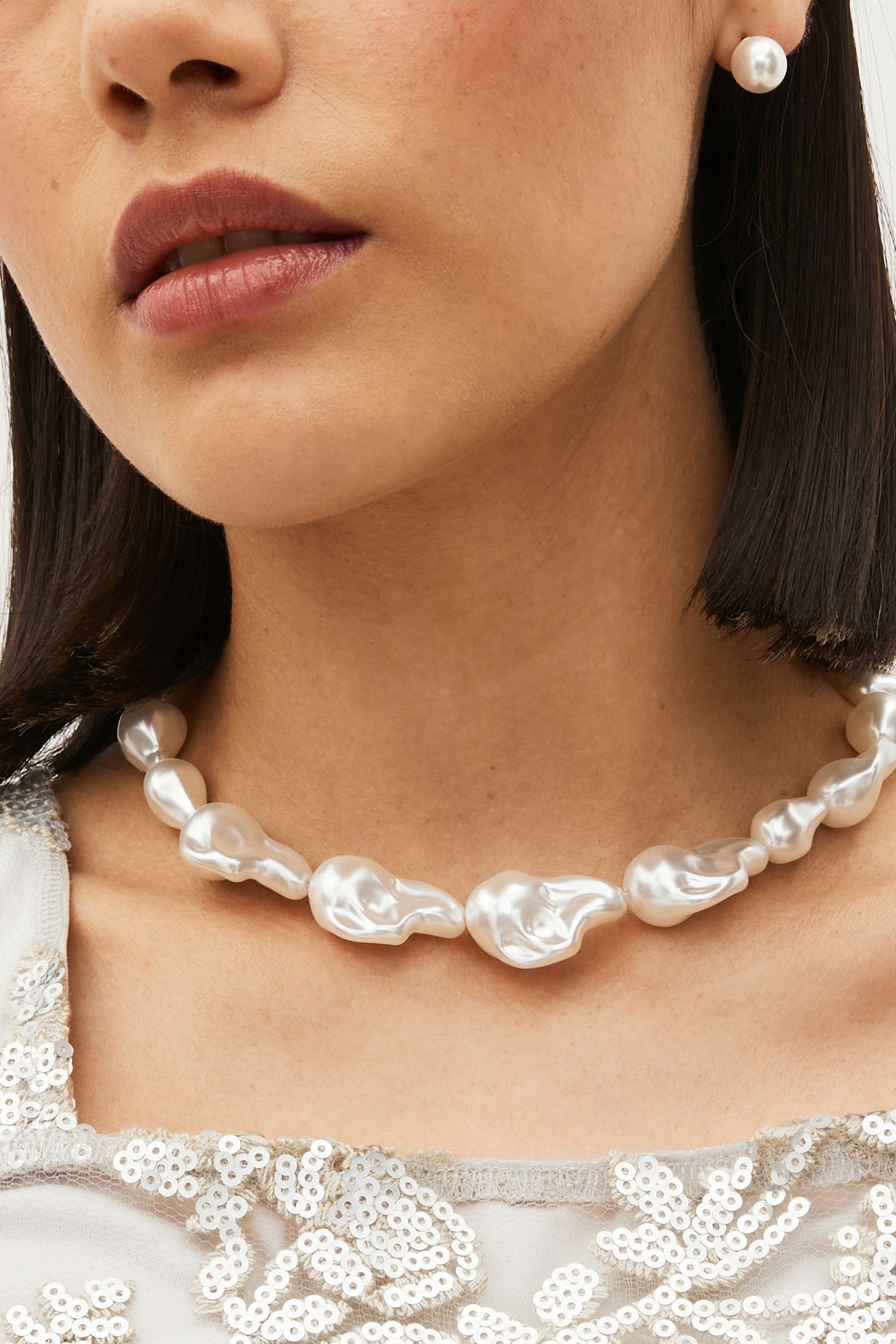 Next Perlenkette mit (1-tlg) T-Steg Halskette Unregelmäßige