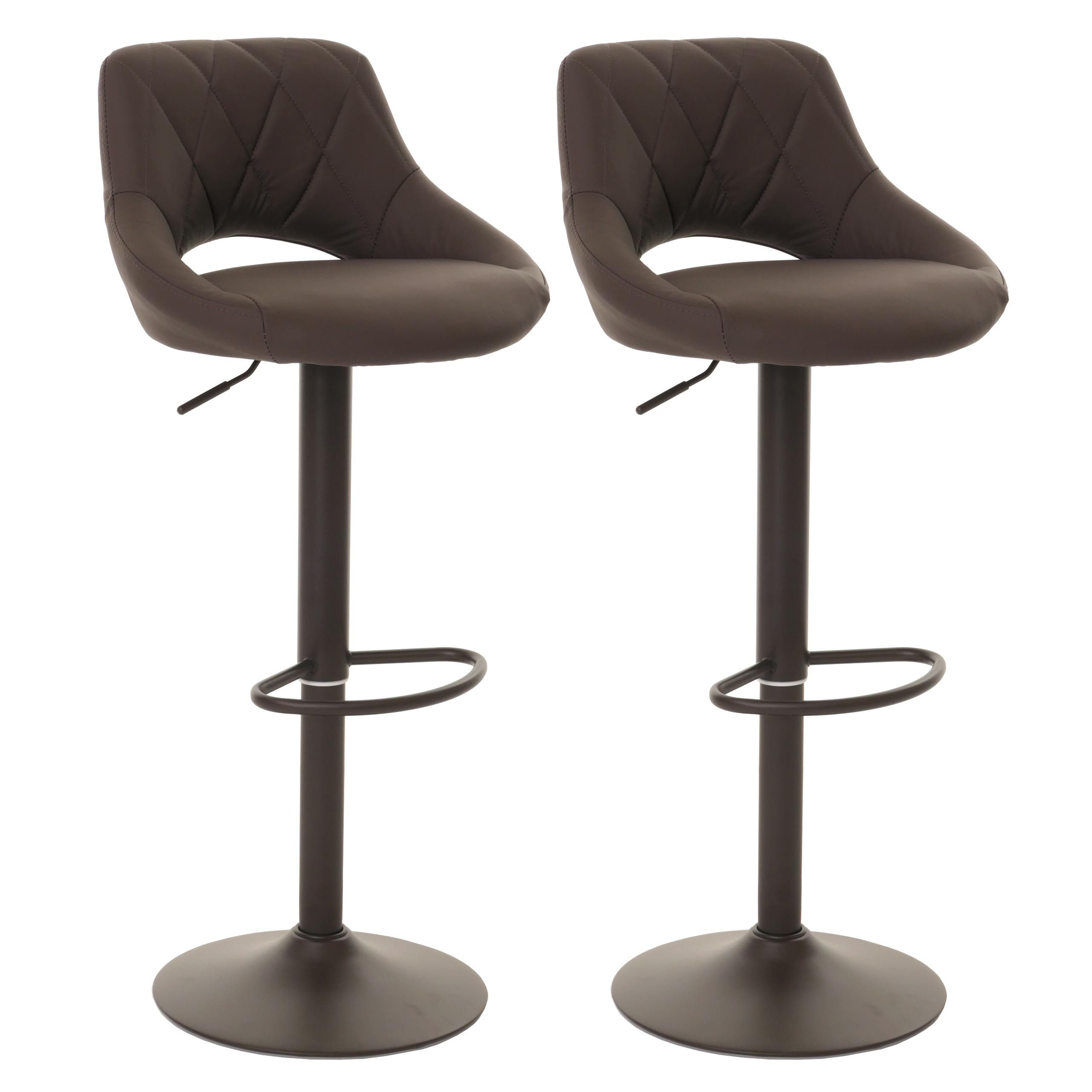 Barhocker 2xBarhocker mit Lehne Sitzhöhe 60-82cm drehbar Kunstleder Metall Braun