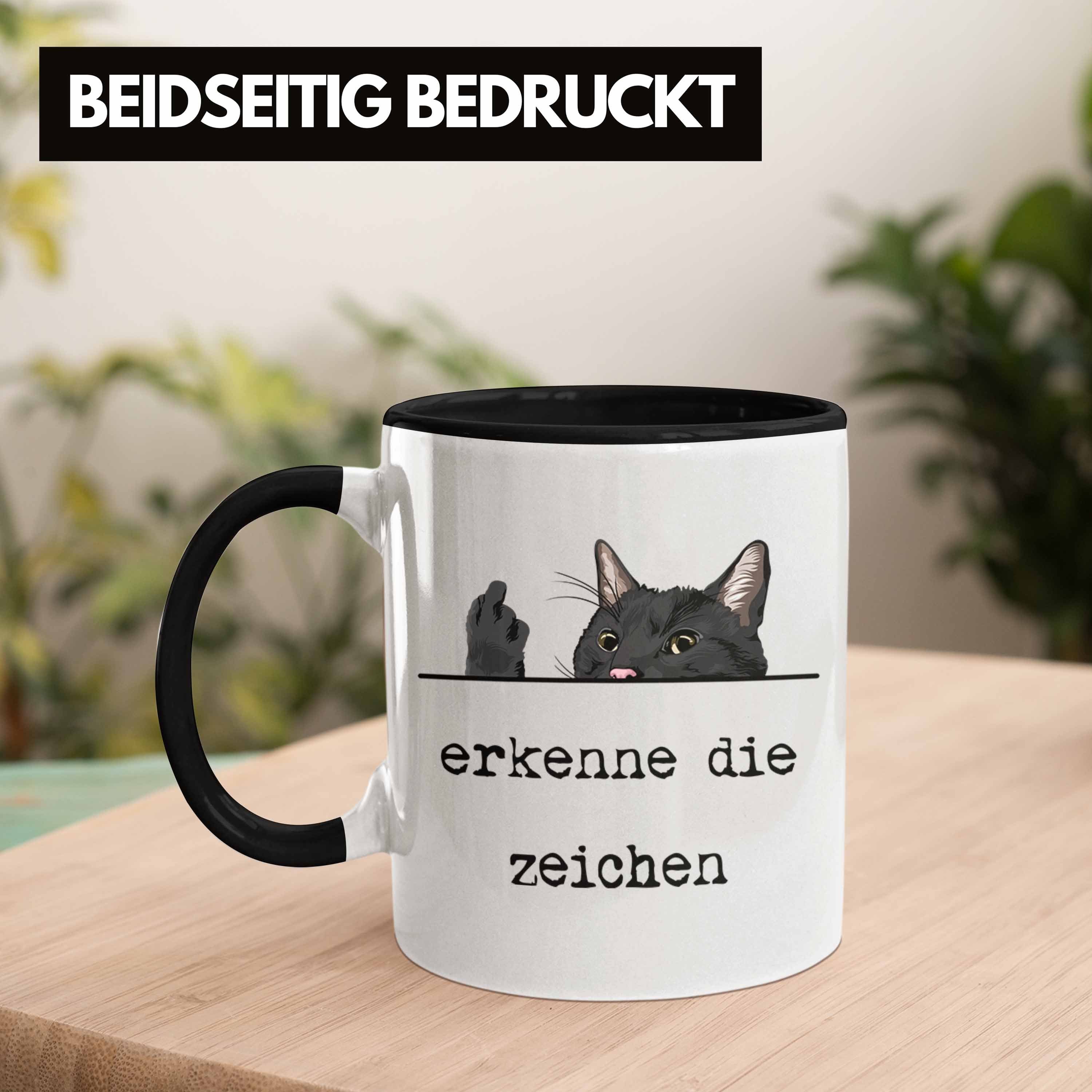 Trendation Tasse Trendation - Frauen Die Geschenk Tasse Kollegin Zeichen Katze für Erkenne Schwarz Mittelfinger Katzenliebhaber