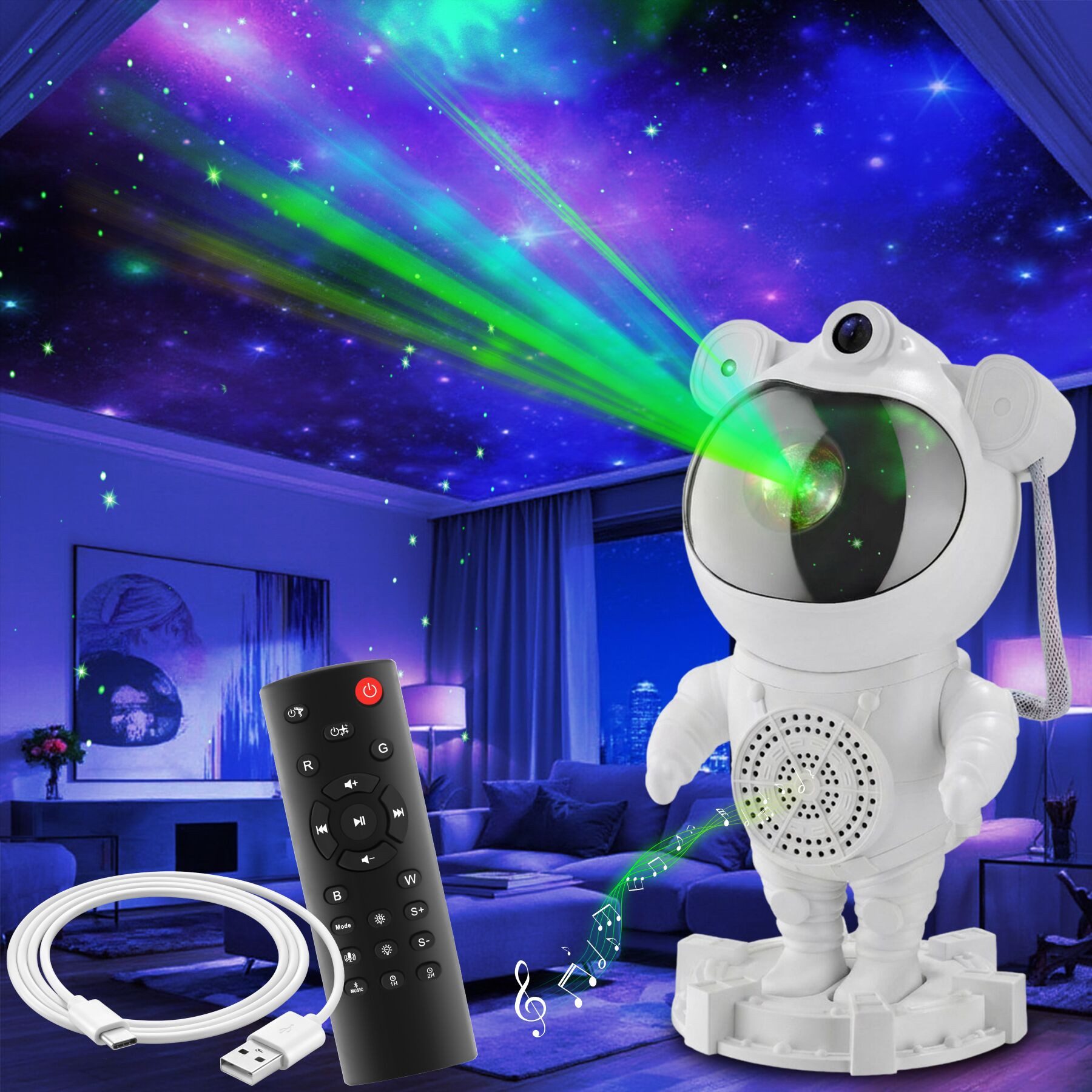 tectake LED Nachtlicht LED-Sternenhimmel-Projektor Astronaut, inkl. Bluetooth, Bluetooth- und Music-Funktion mit 8 Sounds sowie Timer
