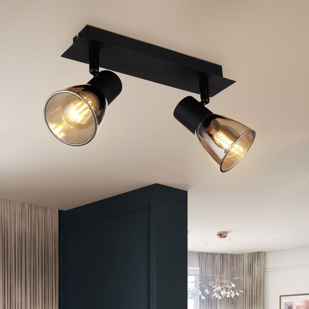 GLOBO LIGHTING LED Deckenspot, Leuchtmittel nicht inklusive, Deckenlampe Wohnzimmerlampe Holz Metall Glas 2-Flammig schwarz matt