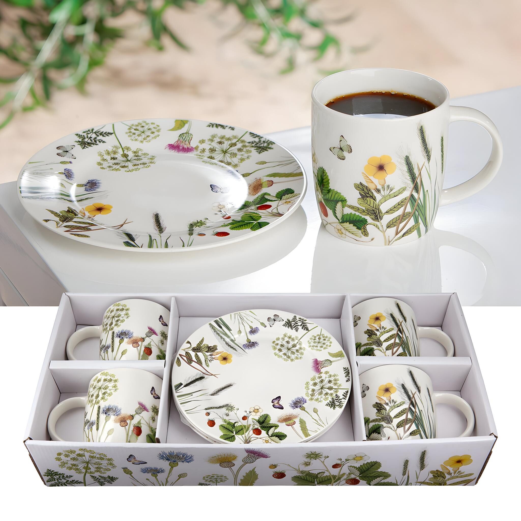 GILDE Kaffeeservice Kaffeeservice, Wild Flowers, 8-tlg., mehrfarbig