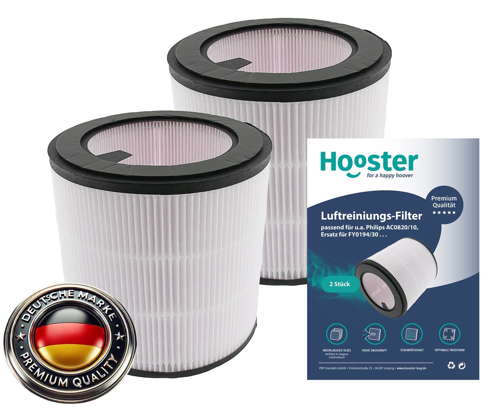 Hooster Luftfilter 2 HEPA Filter passend für Philips Luftreiniger 800 Series AC0820/10, u.a., Ersatzfilter für FY0194/30