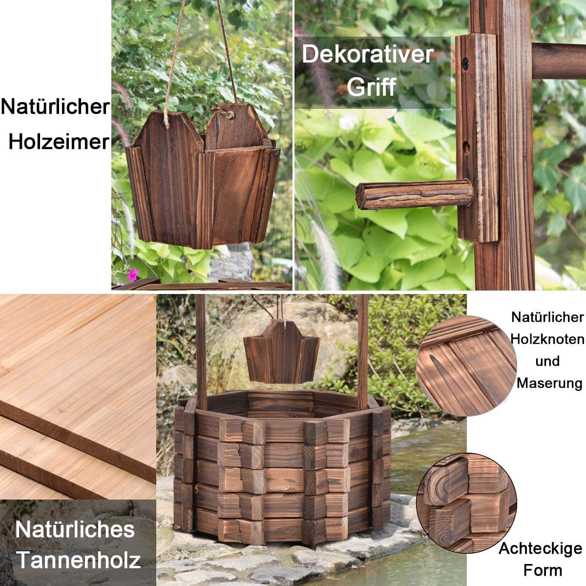 COSTWAY Gartenbrunnen, mit Dach, Garten Dekoration für Draußen Veranda