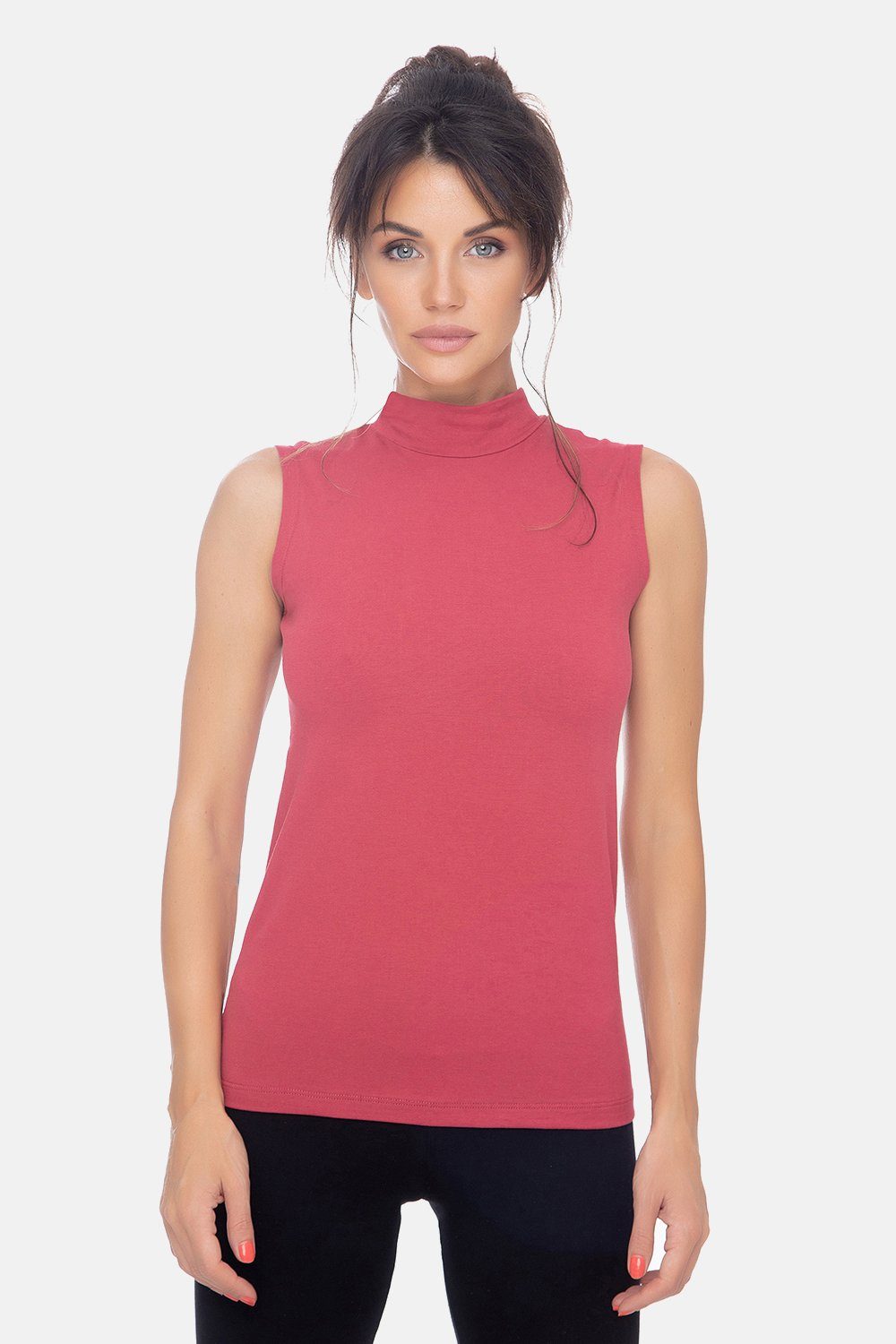 Evoni T-Shirt Basic Shirt ärmellos Halbkragen Tank-Top günstig online kaufen