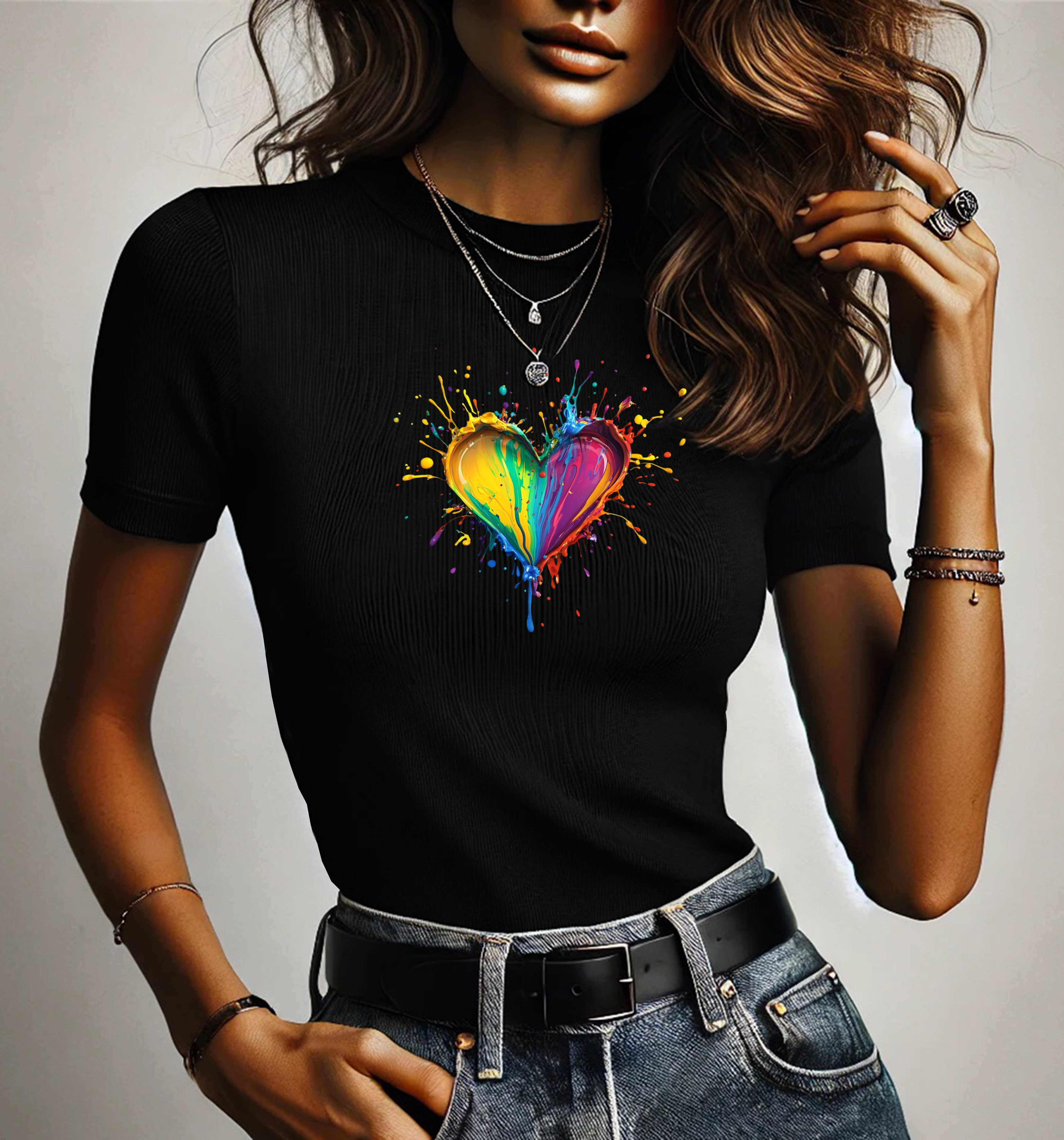RMK Print-Shirt T-Shirt Damen Kurzarm Love Liebe Herz Heart Rundhals aus 100% Baumwolle