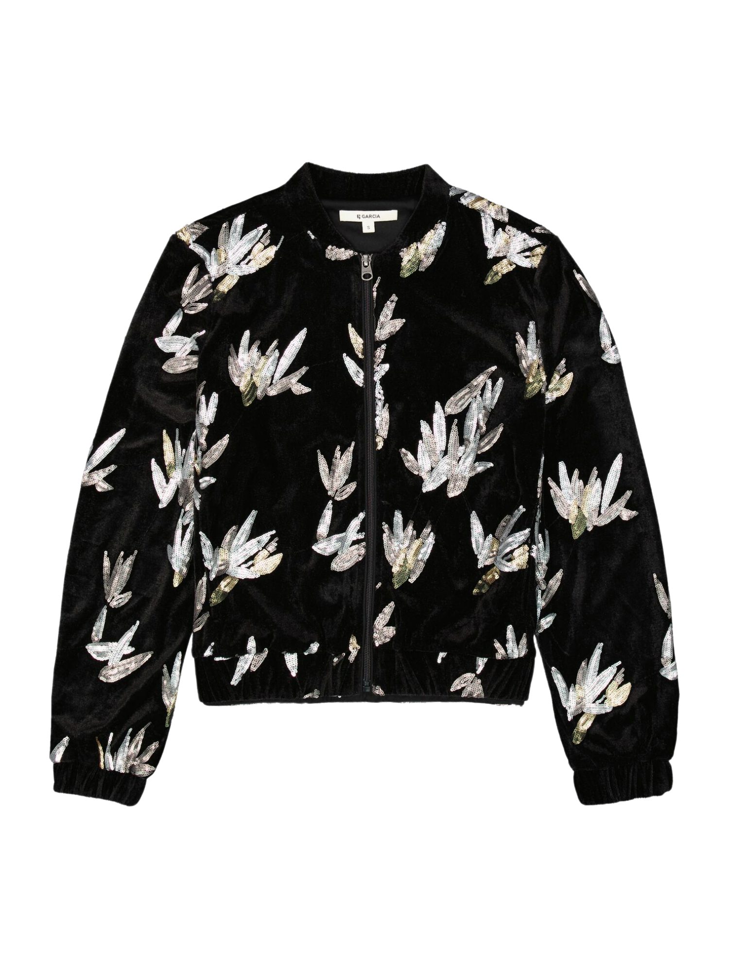 Garcia Kurzjacke schwarz,Casual,Polyester,Floral,Rundhals,Lang,Regular Fit