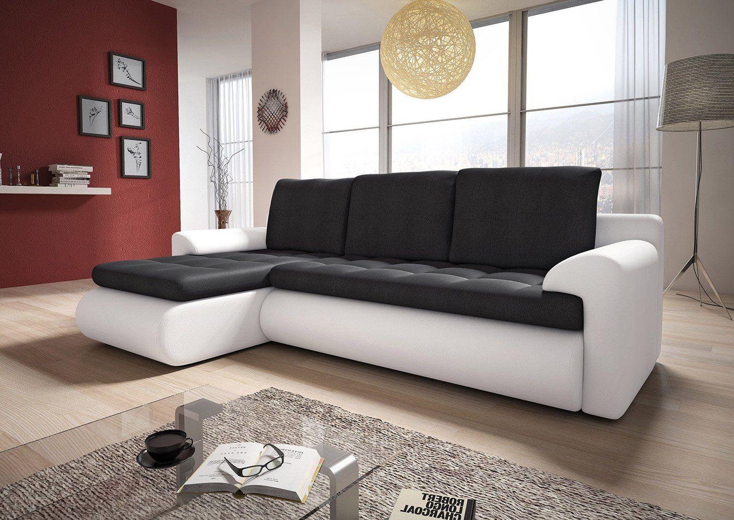 Sofnet Ecksofa Santi, mit Schlaffunktion und Bettkasten, L-Form Couch, Schlafsofa mit Wellenfeder, Bettsofa