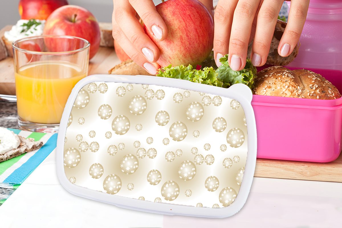 Brotbox Mädchen, Kunststoff, - MuchoWow Snackbox, Erwachsene, (2-tlg), für Kinder, Kunststoff Weihnachten, Weihnachtskugeln - Brotdose rosa Winter Lunchbox