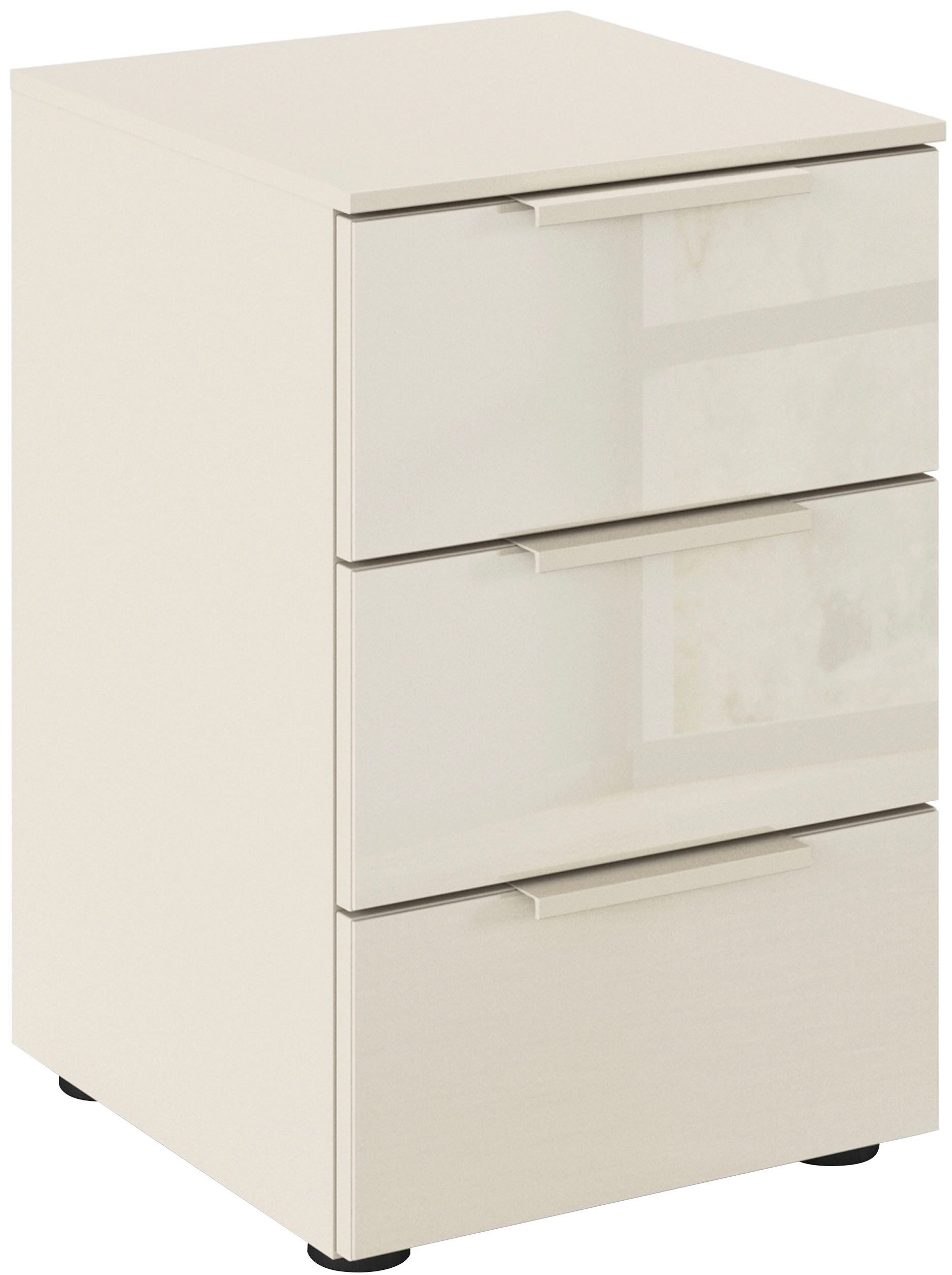 rauch Nachtkommode Nachttisch Nachtschrank Nachtkonsole FLIPP mit Glasfront (Breite 40 cm), mit 3 Schubladen und Soft-Close-Funktion sowie Glasfront
