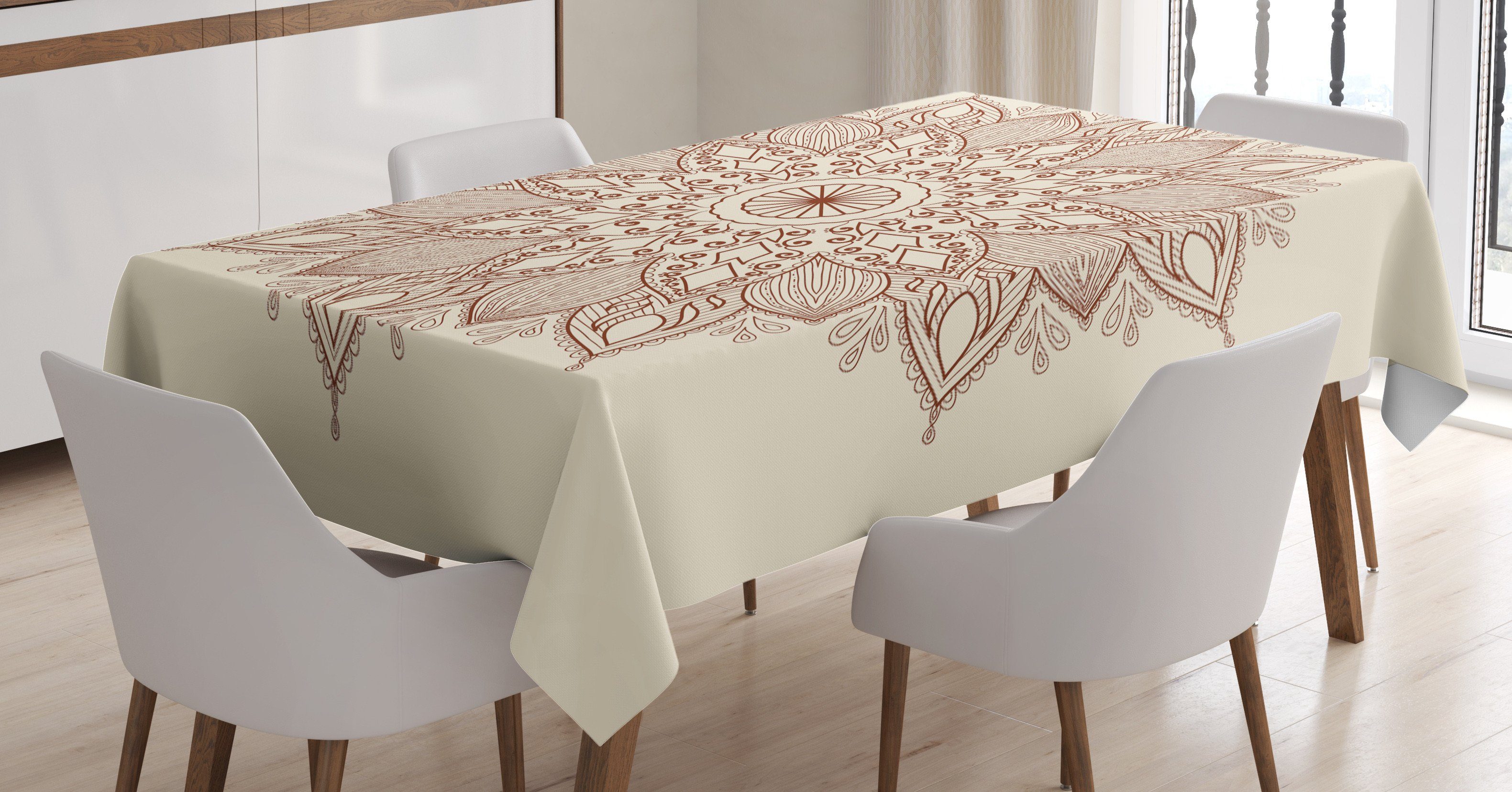 Abakuhaus Tischdecke Farbfest Waschbar Für den Außen Bereich geeignet Klare Farben, Brown Mandala runde Spitze | Tischdecken