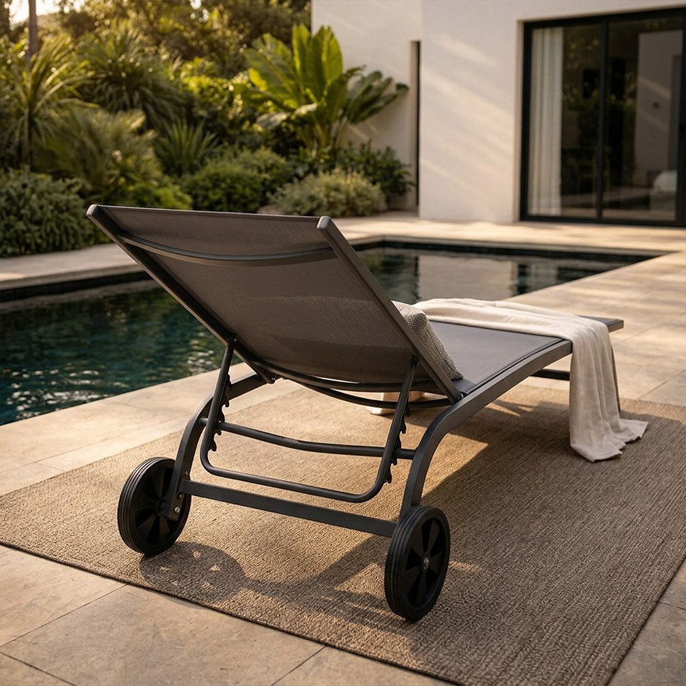 HOME DELUXE Gartenliege NAILEA DELUXE - 184 x 60 x 35 cm, verstellbare Rückenlehne, mit Rollen, Liegestuhl, Sonnenliege aus Alu