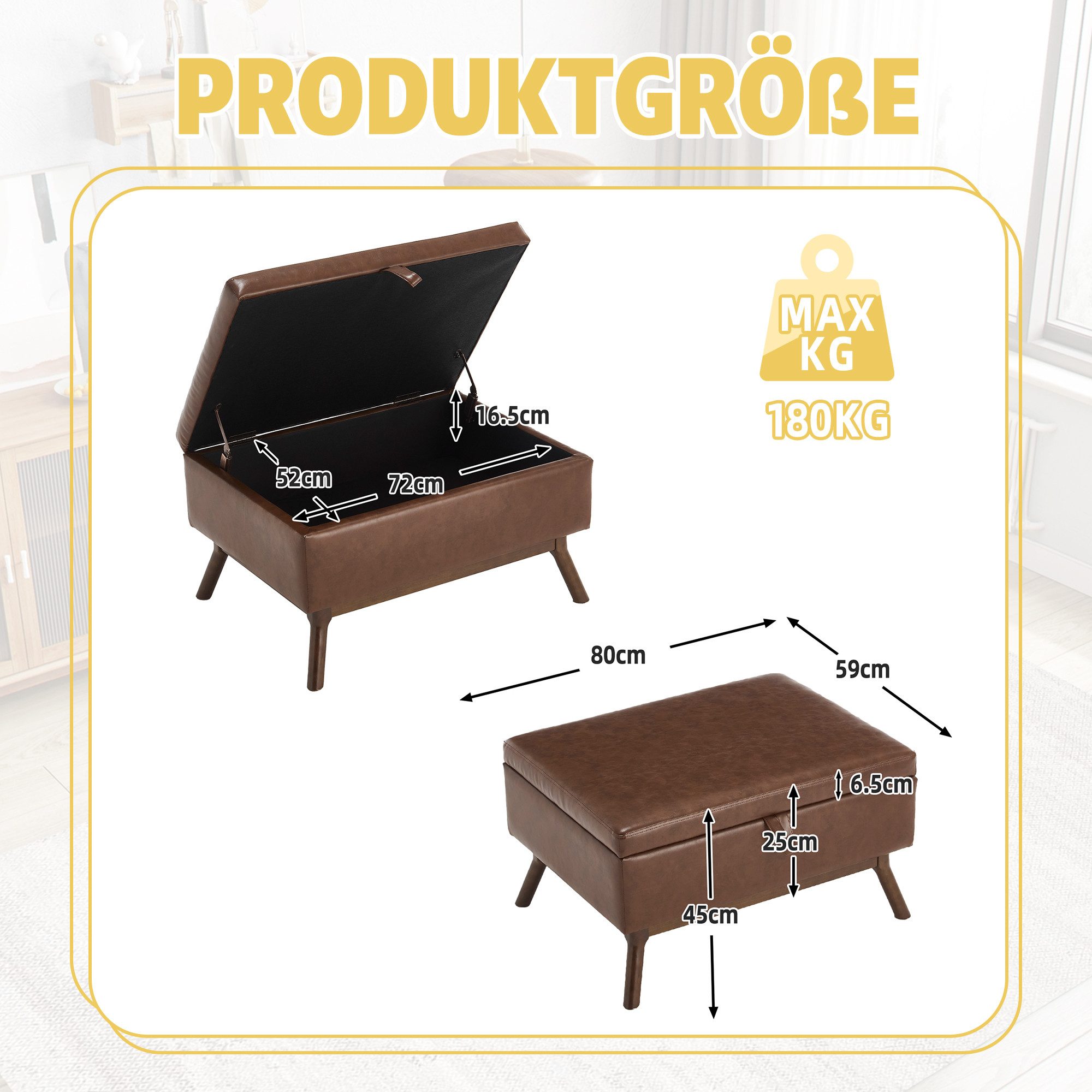 Yorbay Schuhbank Mid-Century moderne quadratische Couchtisch Ablagebank, 80x59x45cm, Couchtisch, Steigbügel, Schuhbank, Dunkelbraun