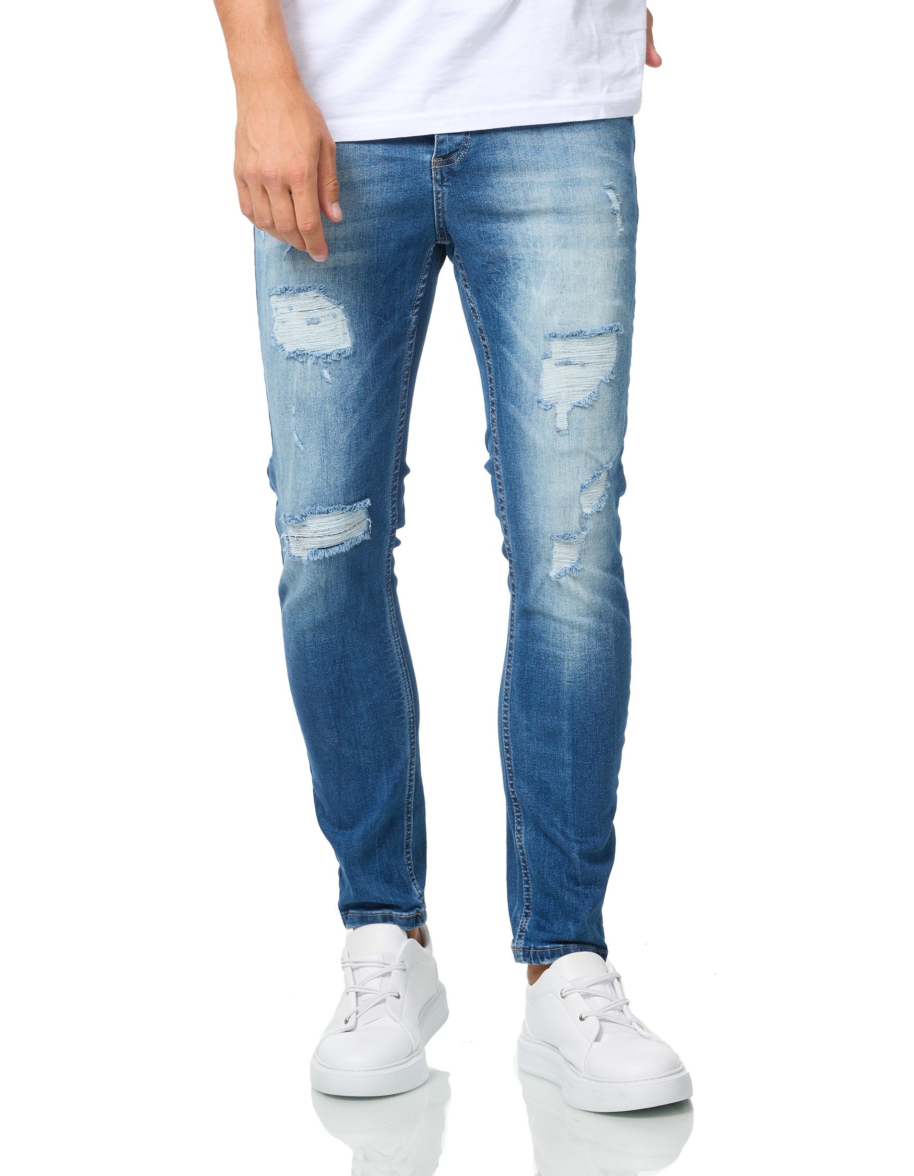 Denim House Skinny-fit-Jeans Herren Skinny Fit Jeans im Destroyed Look Blau günstig online kaufen