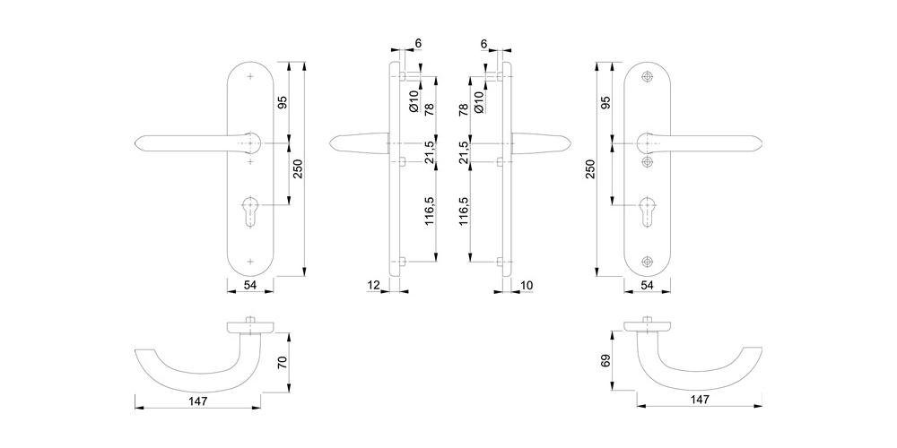 Türbeschlag F1 Aluminium Schutzgarnitur 1138/3331/3410 HOPPE mm 66-76 Marseille mm 92