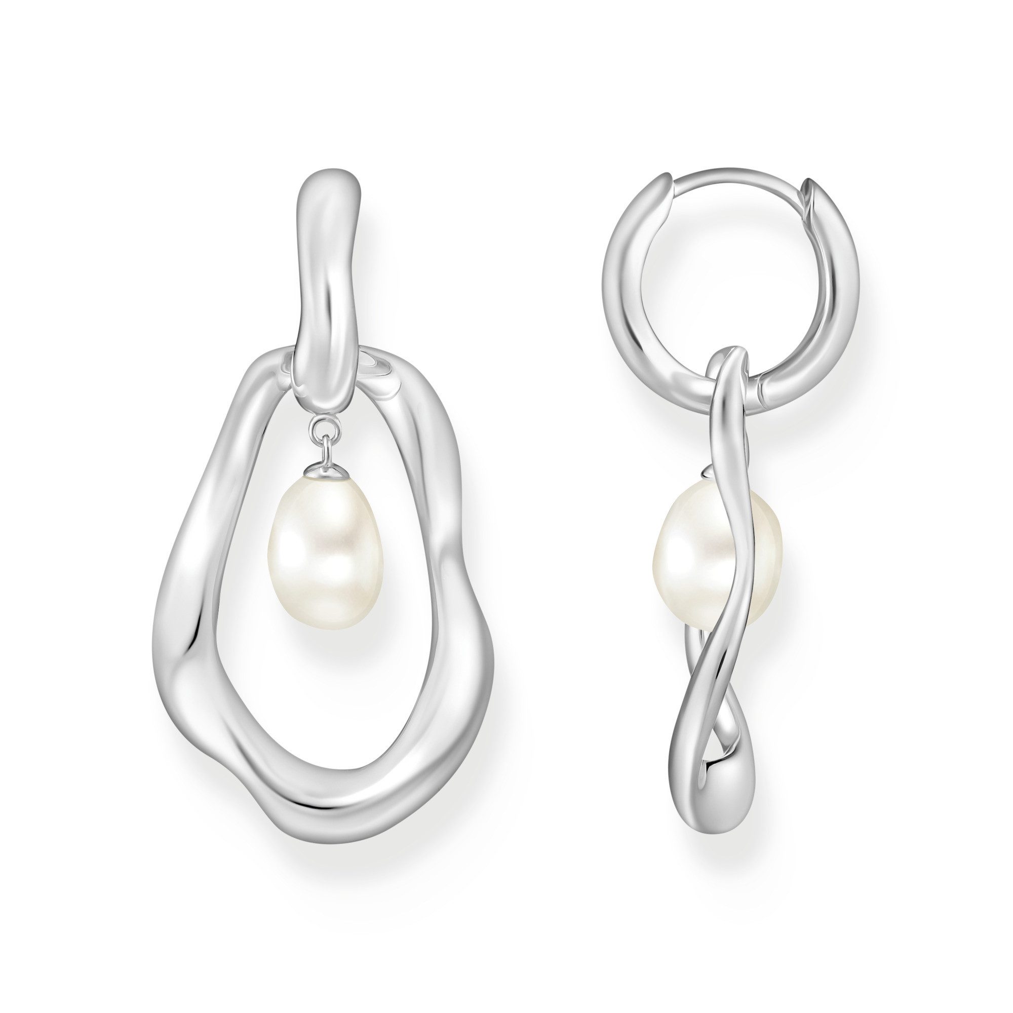 THOMAS SABO Paar Creolen Natural Beauty Statement-Creolen mit Anhänger, Bold Elegance, mit Süßwasserzuchtperle
